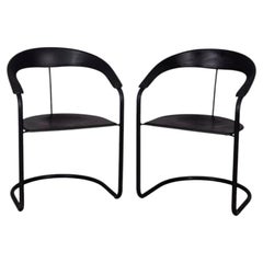 Pair of vintage 1970s metal and leather "canasta" chairs designed by Arrben