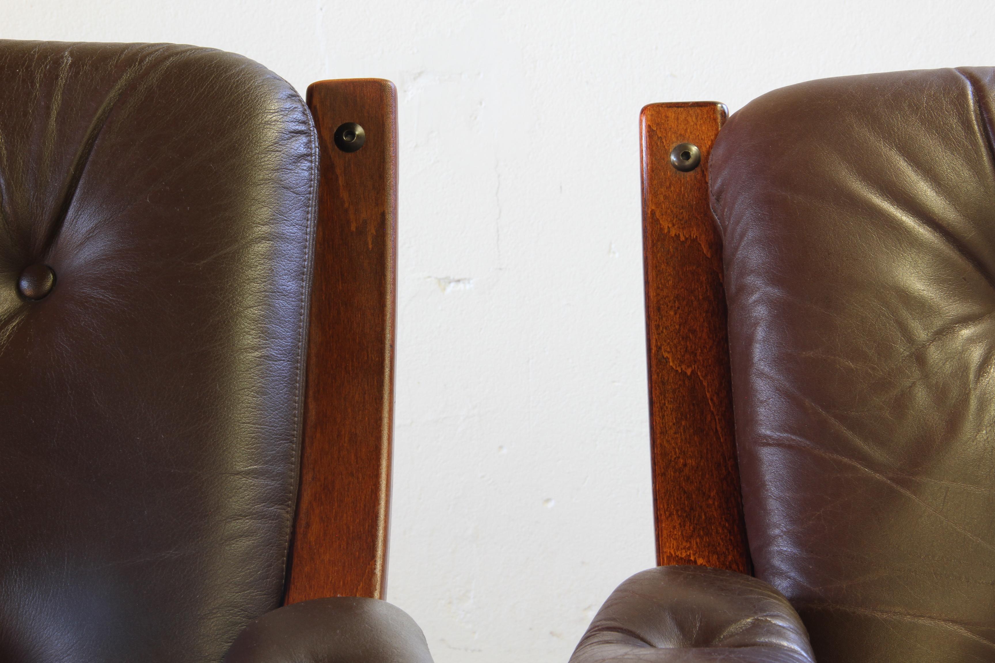 Pair of Vintage 1970s Norwegian Modernist Lounge Chairs, attr. Jon Hjortdal For Sale 14