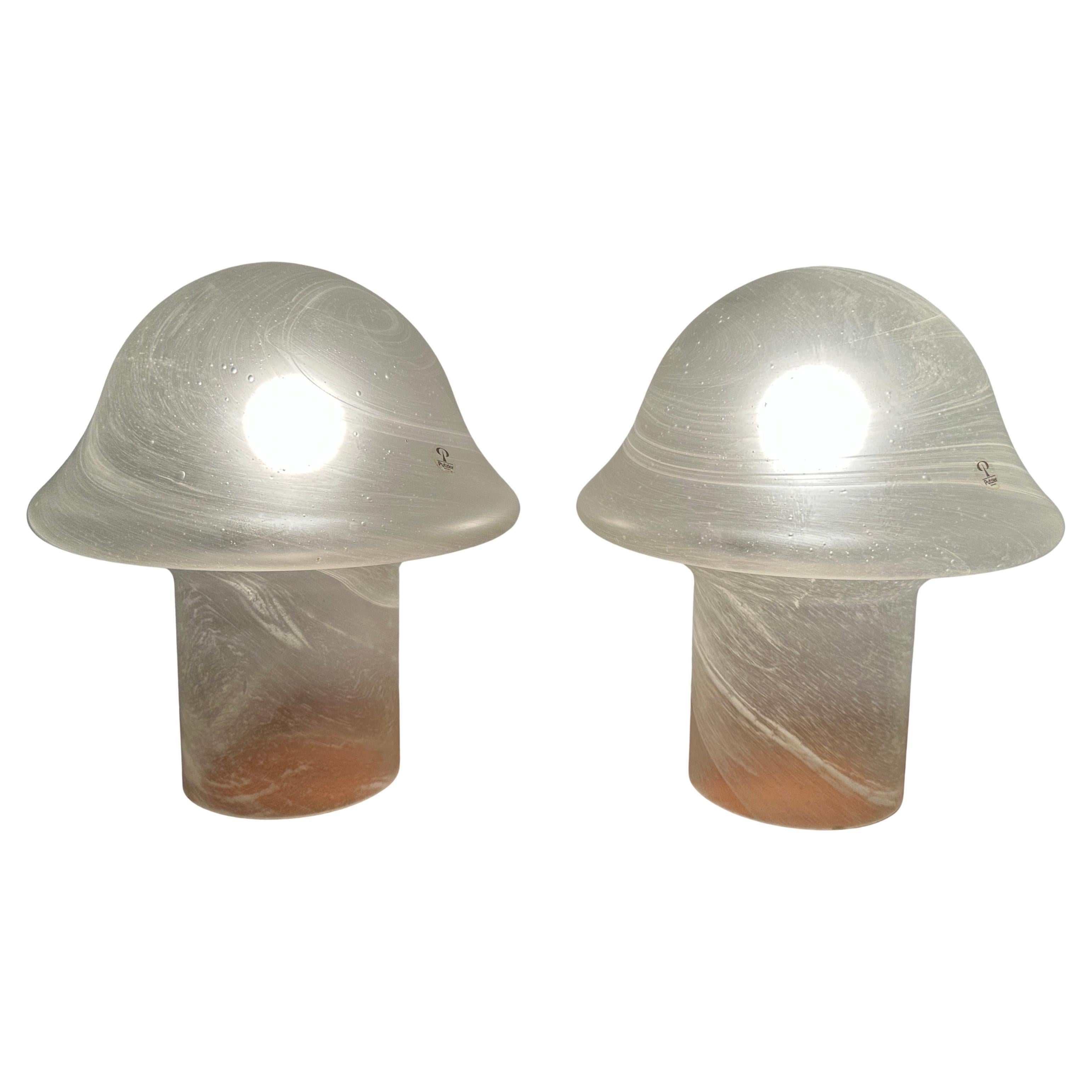 Pair of Vintage 1970s Peill & Putzler Grey & Swirled White Mushroom Table Lamps