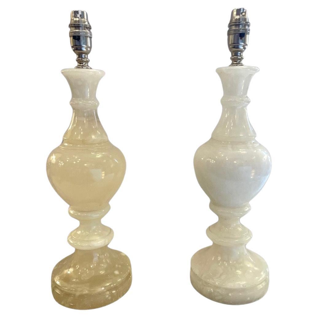 Pair of Vintage 1980's Alabaster Table Lamps For Sale