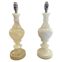 Pair of Vintage 1980's Alabaster Table Lamps