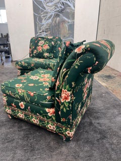 Pair of Vintage 1980s hunter green floral slipper chairs