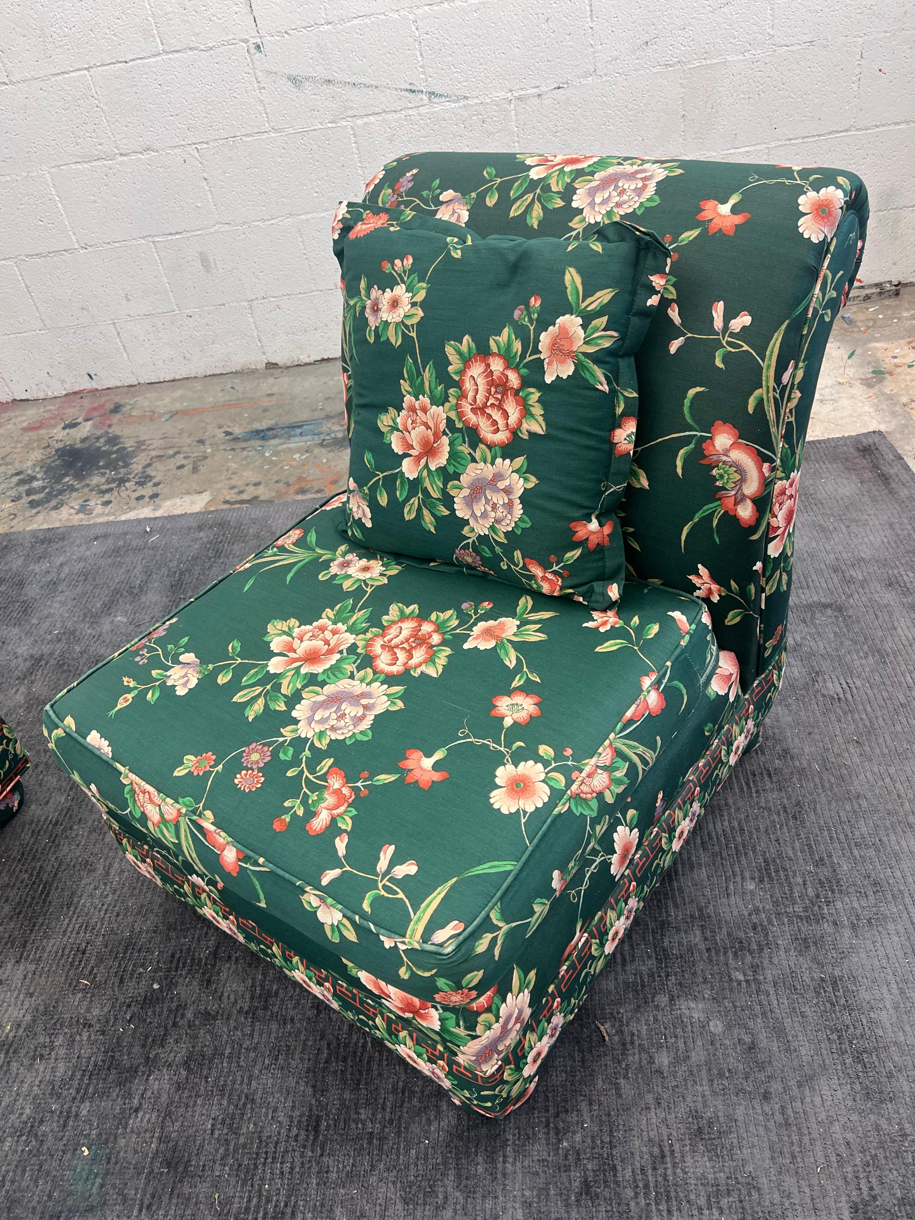 green floral chairs
