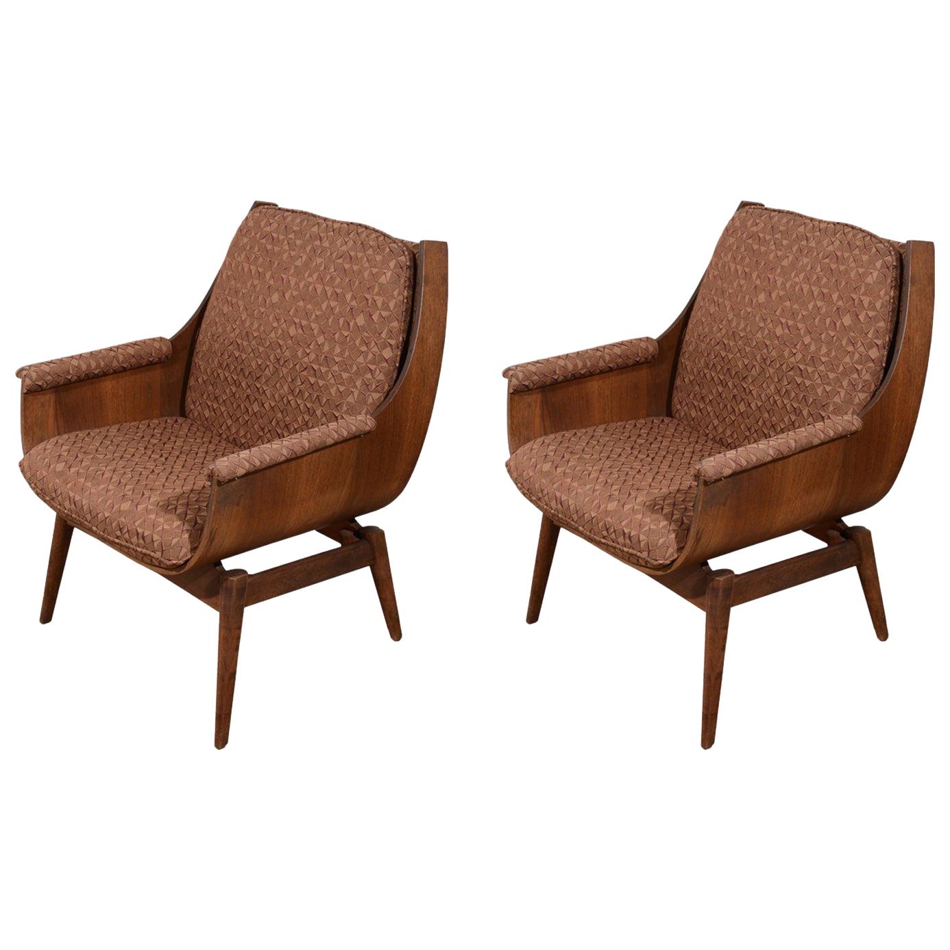 Pair of Vintage 20th Century Formed Wood Armchairs For Sale