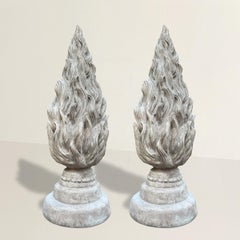 Pair of Vintage 20th Century Plaster Flame Finials