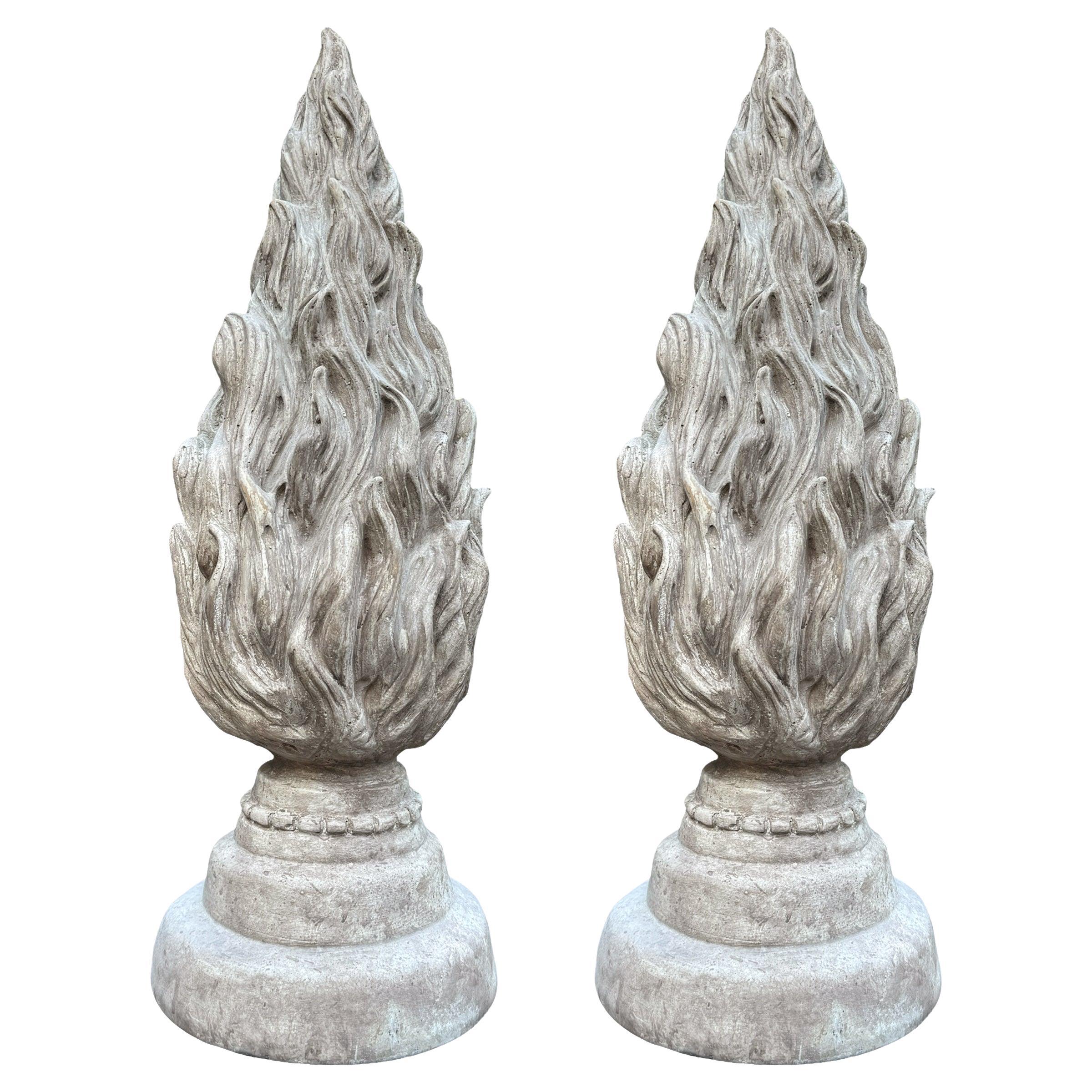 Pair of Vintage 20th Century Plaster Flame Finials For Sale