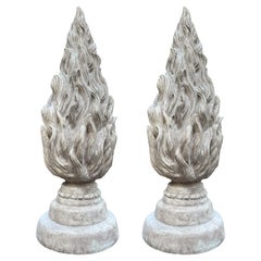 Pair of Vintage 20th Century Plaster Flame Finials
