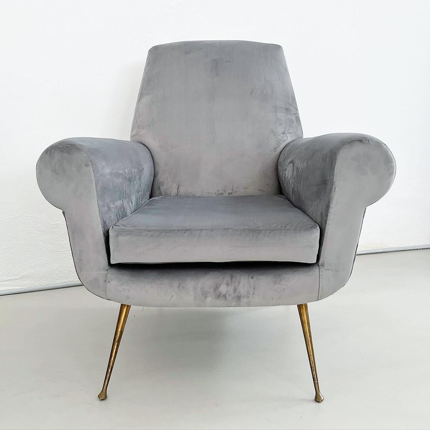 Italian Mid-Century armchair by Gigi Radice for Minotti, grey velvet (pair avilable)
