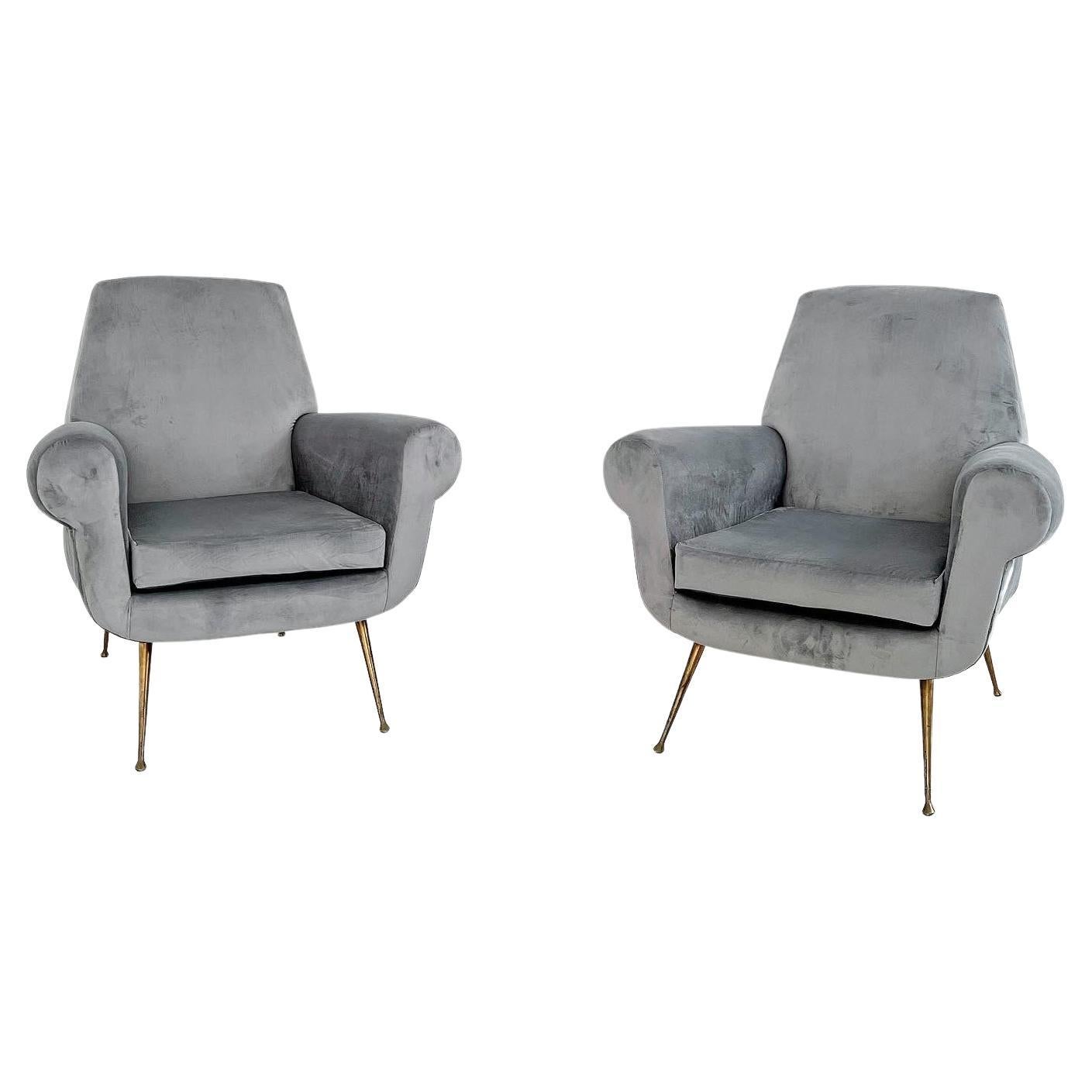 Mid-Century armchair by Gigi Radice for Minotti, grey velvet (pair avilable)