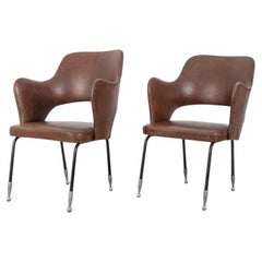 Pair of Vintage 60's Aemchairs in Brown Leather Italian Design
