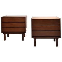 Pair of Vintage 60s Bedside Tables Italian Manufacture in Wood with Three Drawer