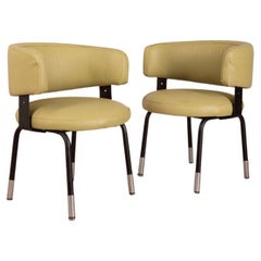 Pair of Retro 70's Chairs Armchairs in Green Leather