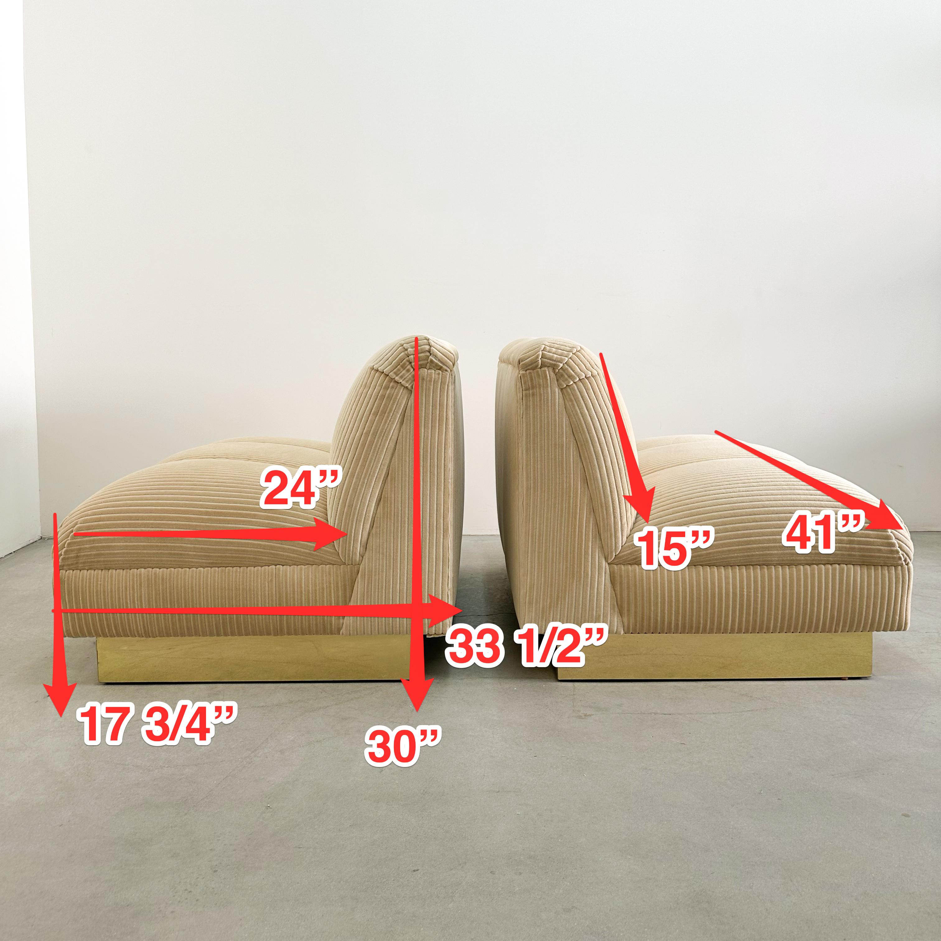 Pair of Vintage 1970s Mid-Century Modern Lounge Chairs with Brass Base 5