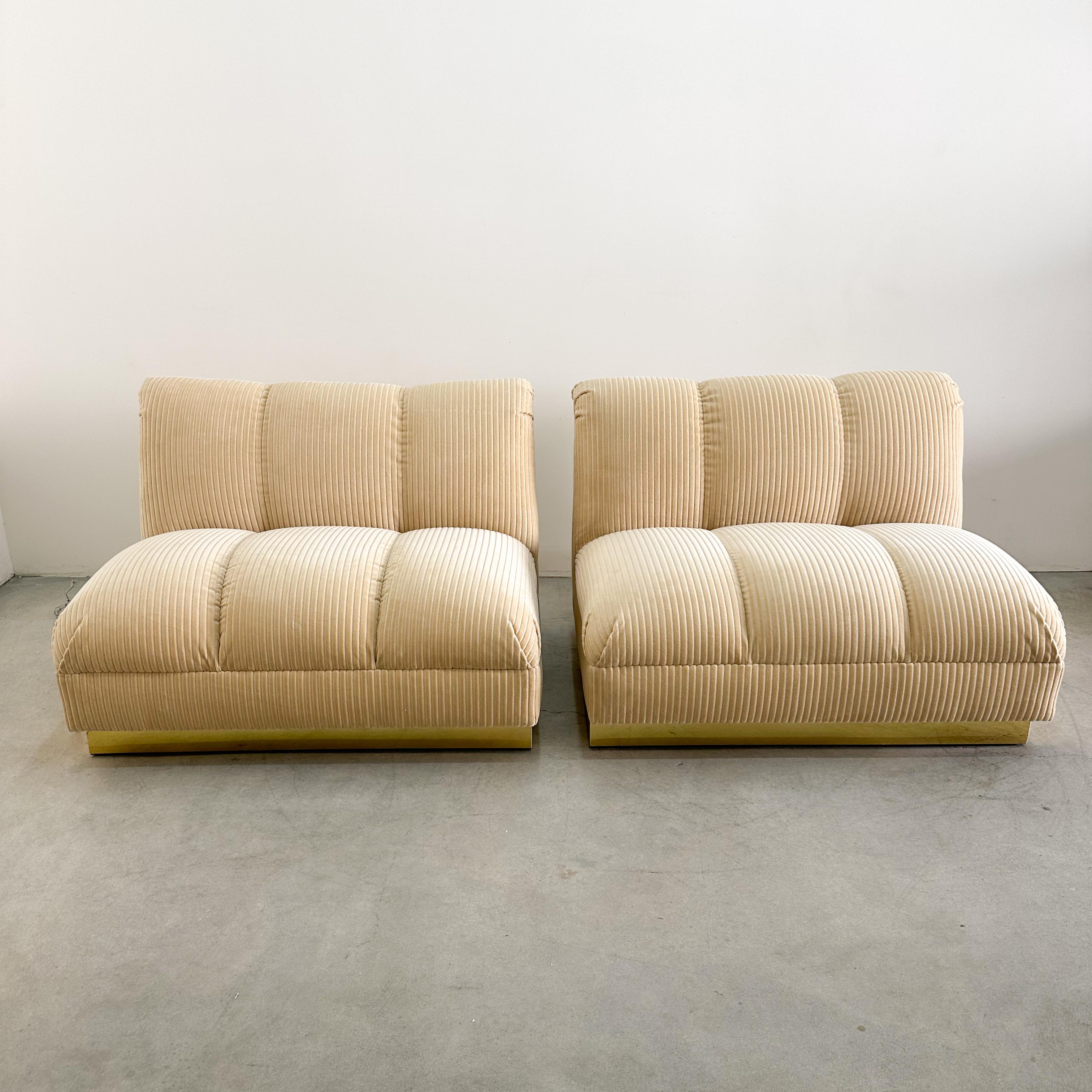 Unknown Pair of Vintage 1970s Mid-Century Modern Lounge Chairs with Brass Base