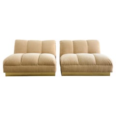 Pair of Vintage 1970s Mid-Century Modern Lounge Chairs with Brass Base