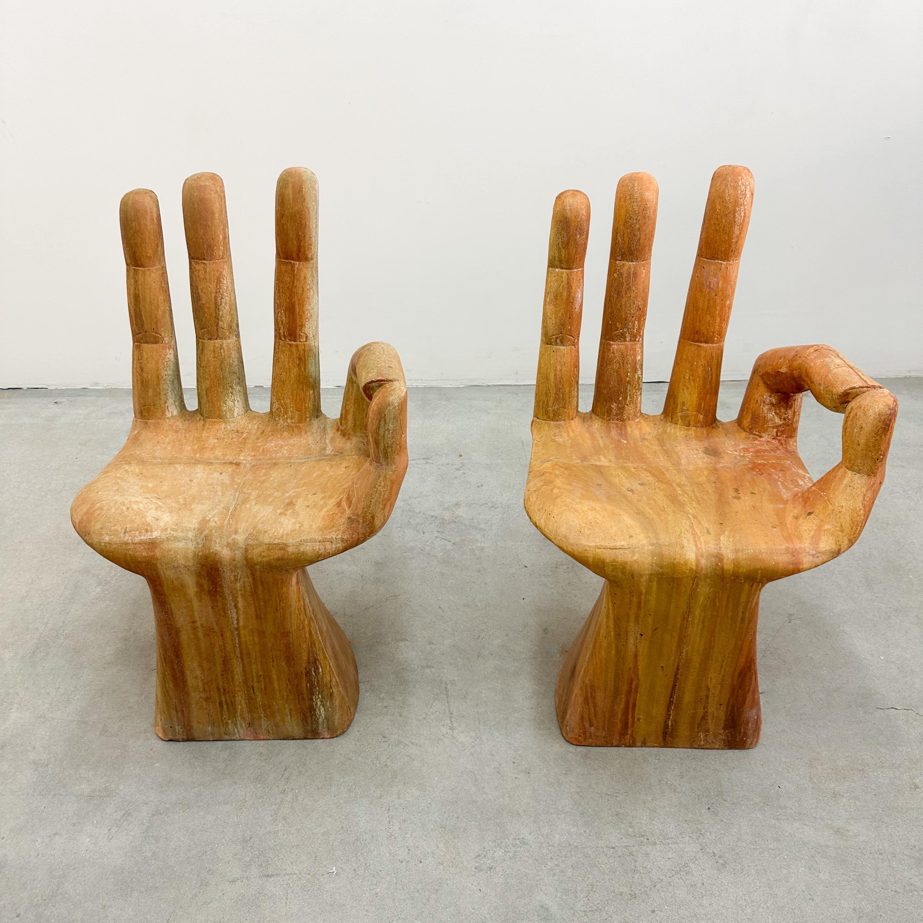 Mid-Century Modern Pair of Vintage 1970s MCM Concrete Hand Chairs Foot Table Pedro Friedeberg Style