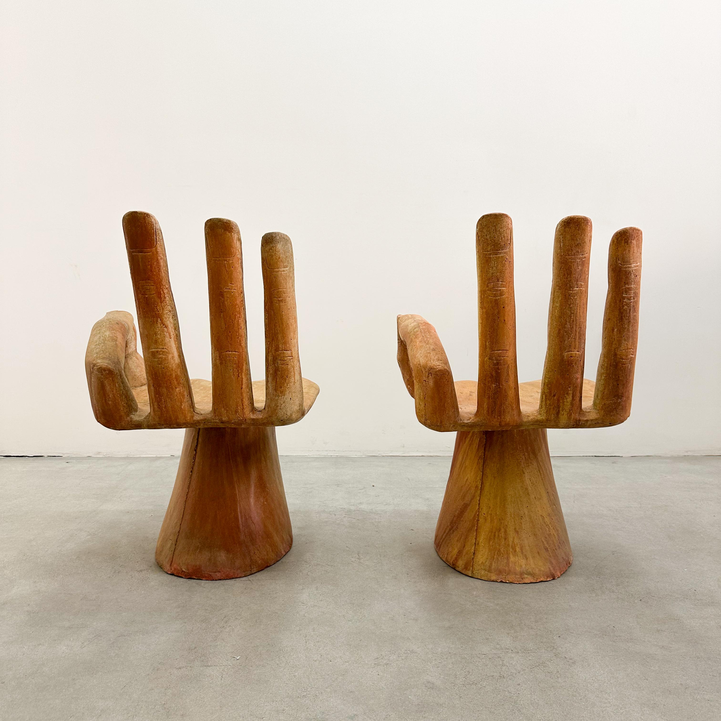 Unknown Pair of Vintage 1970s MCM Concrete Hand Chairs Foot Table Pedro Friedeberg Style