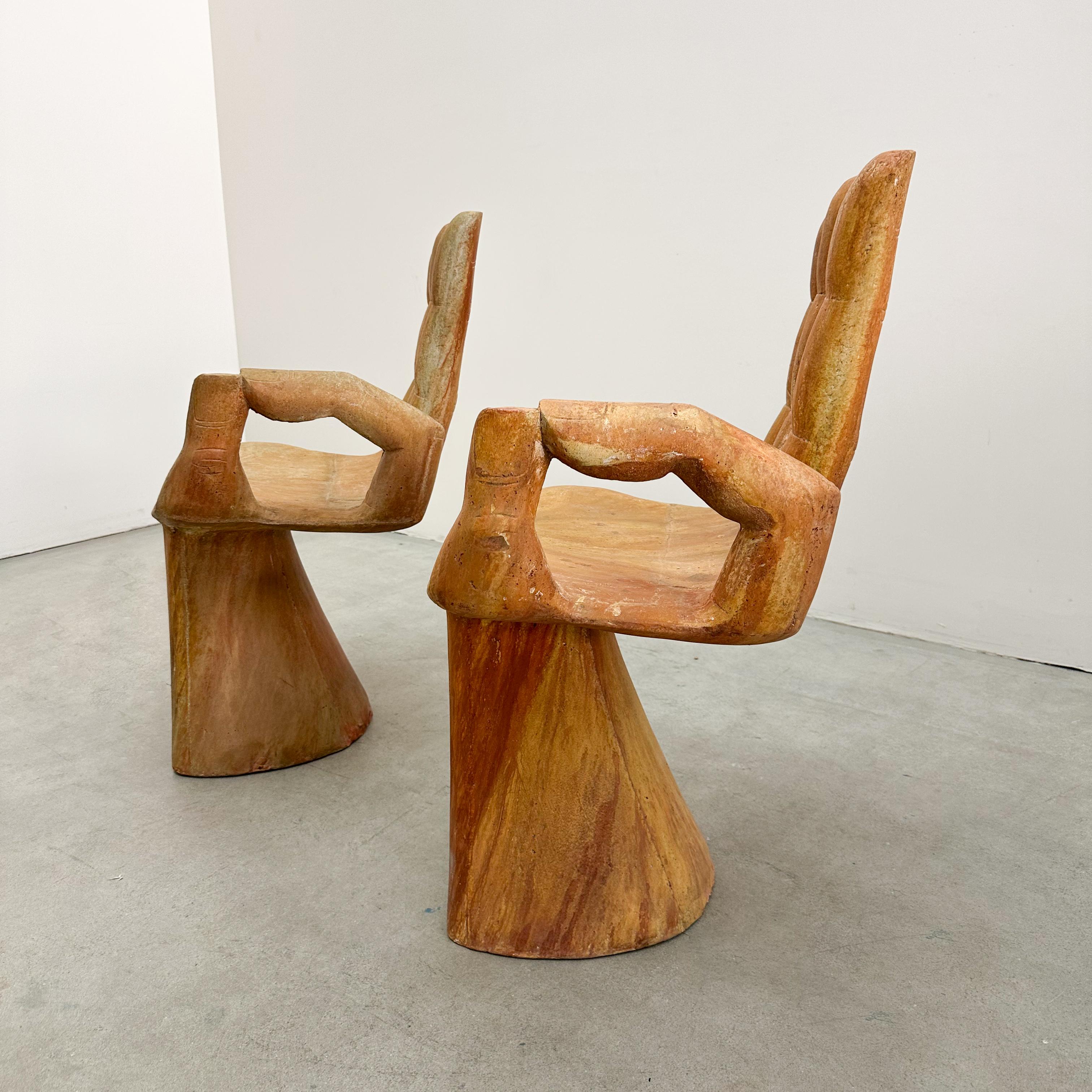 Pair of Vintage 1970s MCM Concrete Hand Chairs Foot Table Pedro Friedeberg Style In Good Condition In Palm Desert, CA