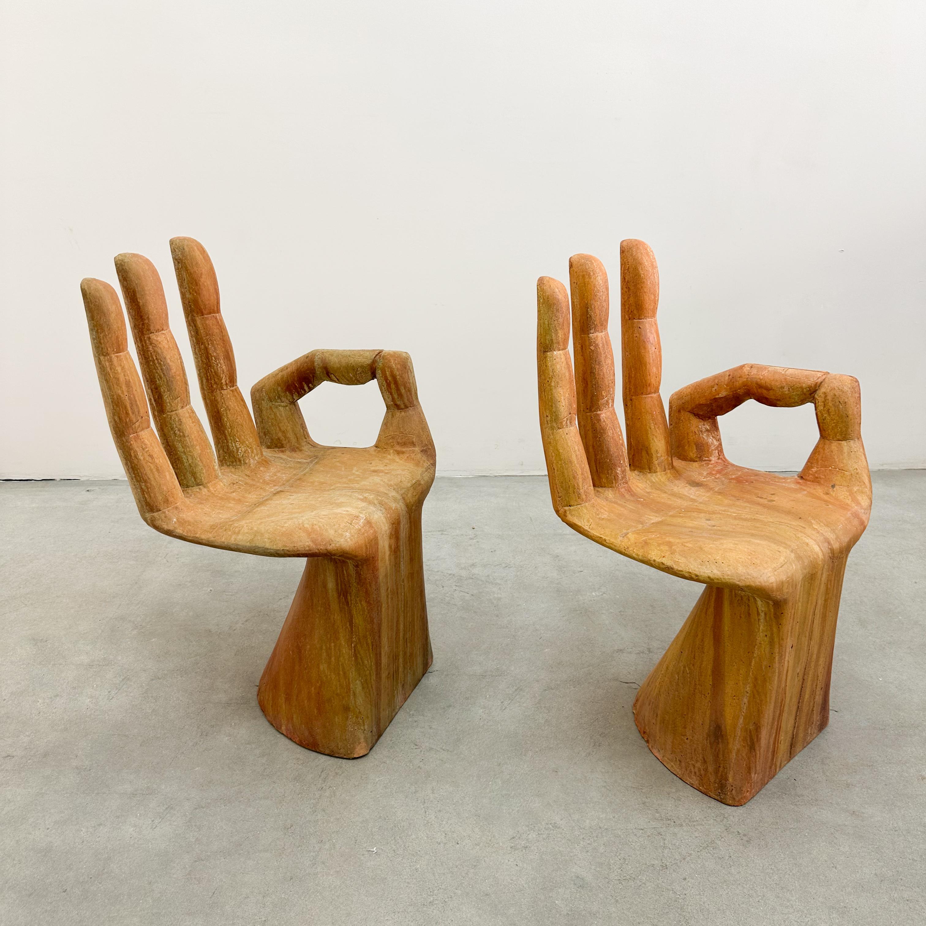 Late 20th Century Pair of Vintage 1970s MCM Concrete Hand Chairs Foot Table Pedro Friedeberg Style