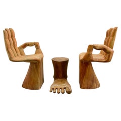Pair of Vintage 1970s MCM Concrete Hand Chairs Foot Table Pedro Friedeberg Style