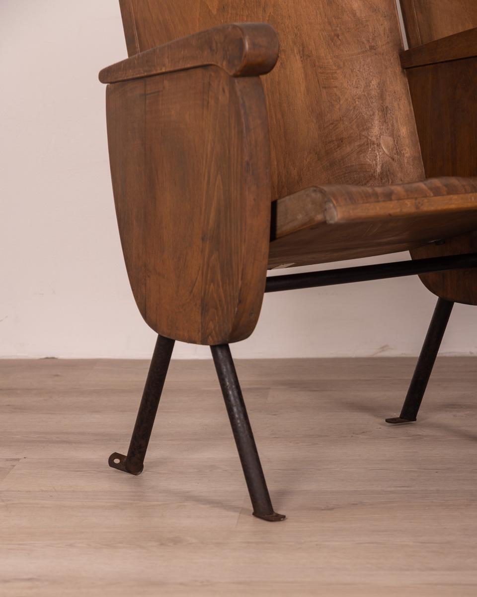 Pair of Vintage 1970s Wooden Cinema Chairs Italian Design 6