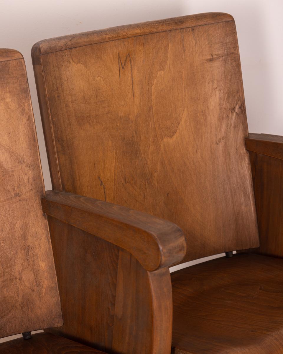 Pair of Vintage 1970s Wooden Cinema Chairs Italian Design 7