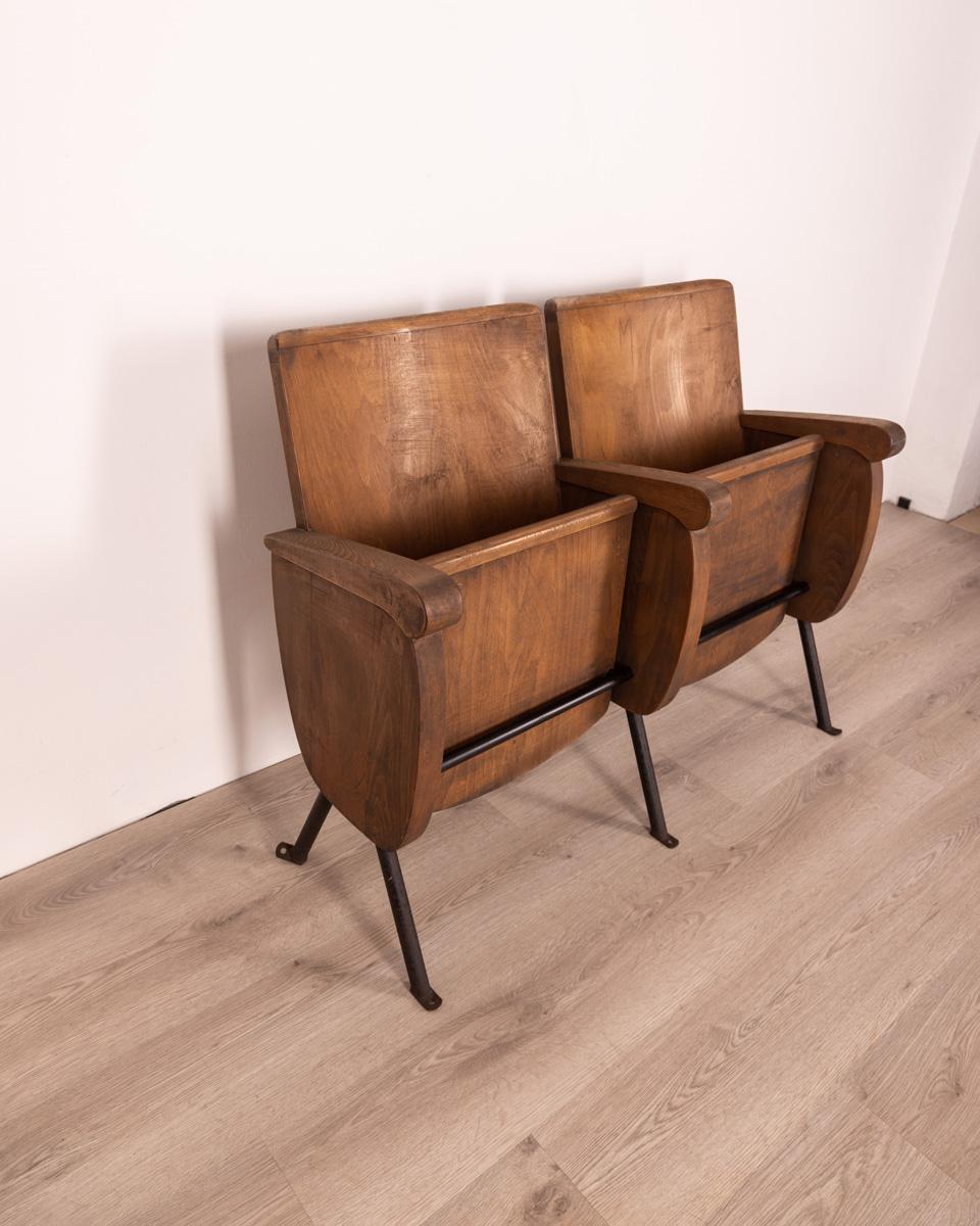 Late 20th Century Pair of Vintage 1970s Wooden Cinema Chairs Italian Design