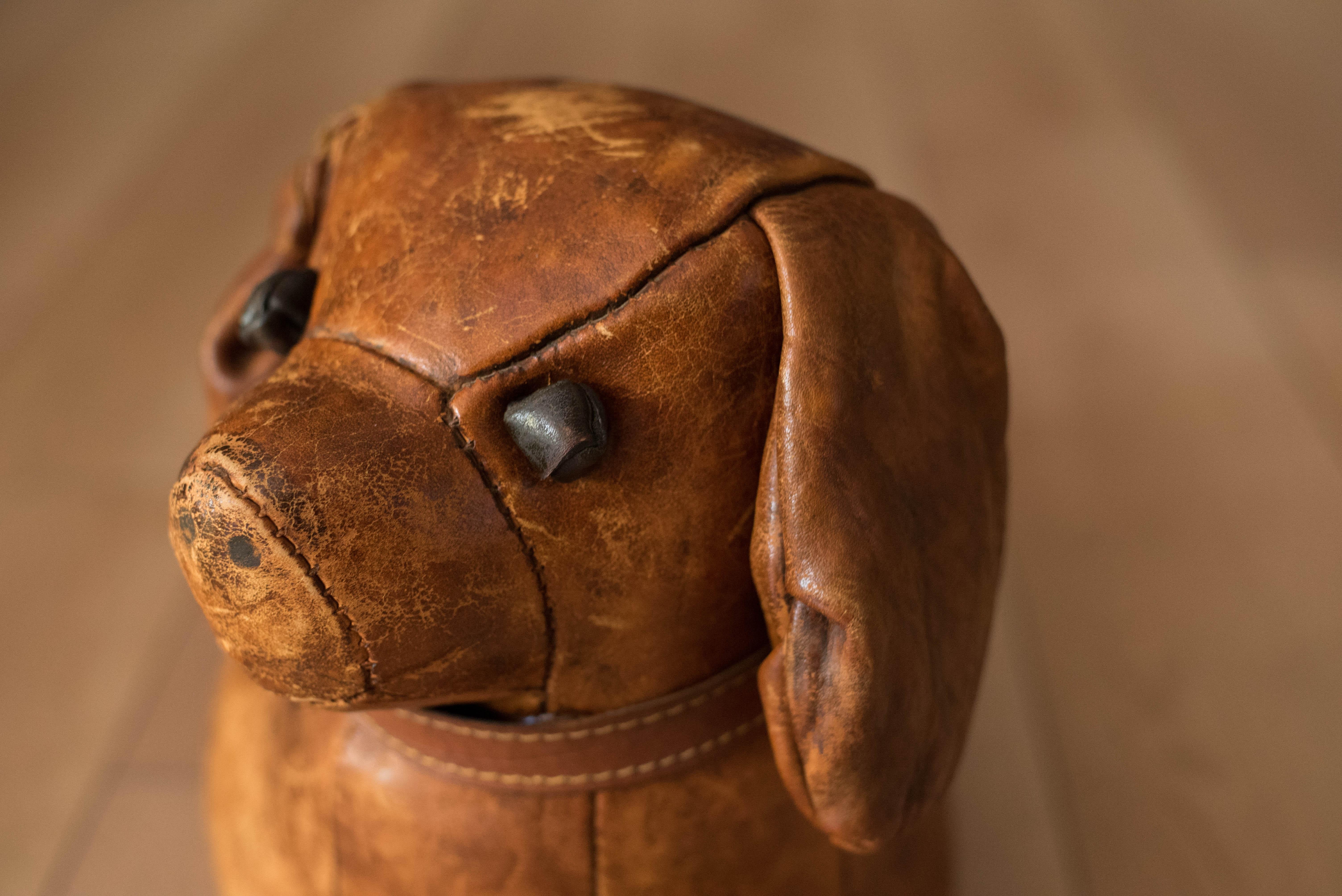 English Pair of Vintage Abercrombie and Fitch Leather Dog Footstools by Dimitri Omersa