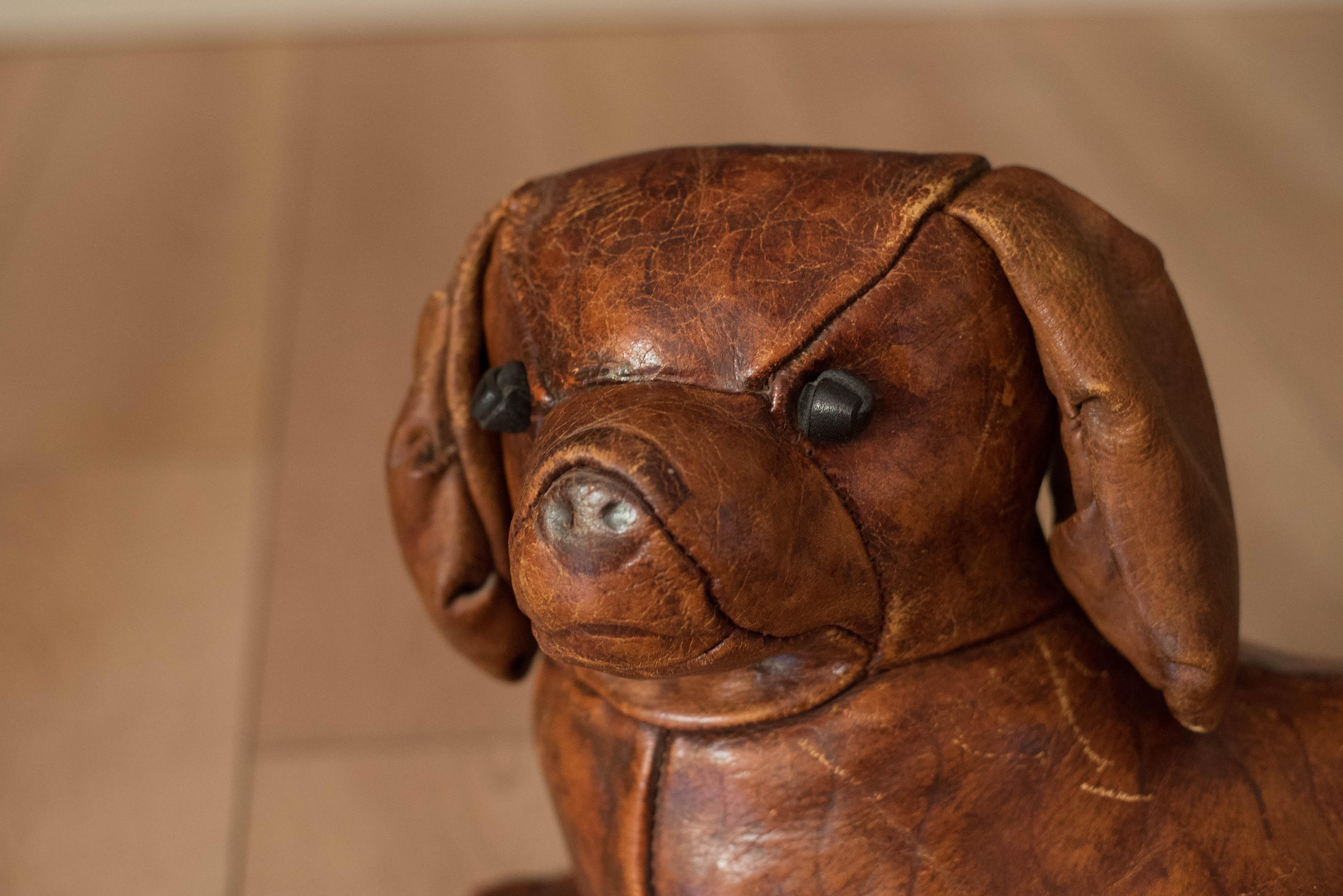 Pair of Vintage Abercrombie and Fitch Leather Dog Footstools by Dimitri Omersa 1