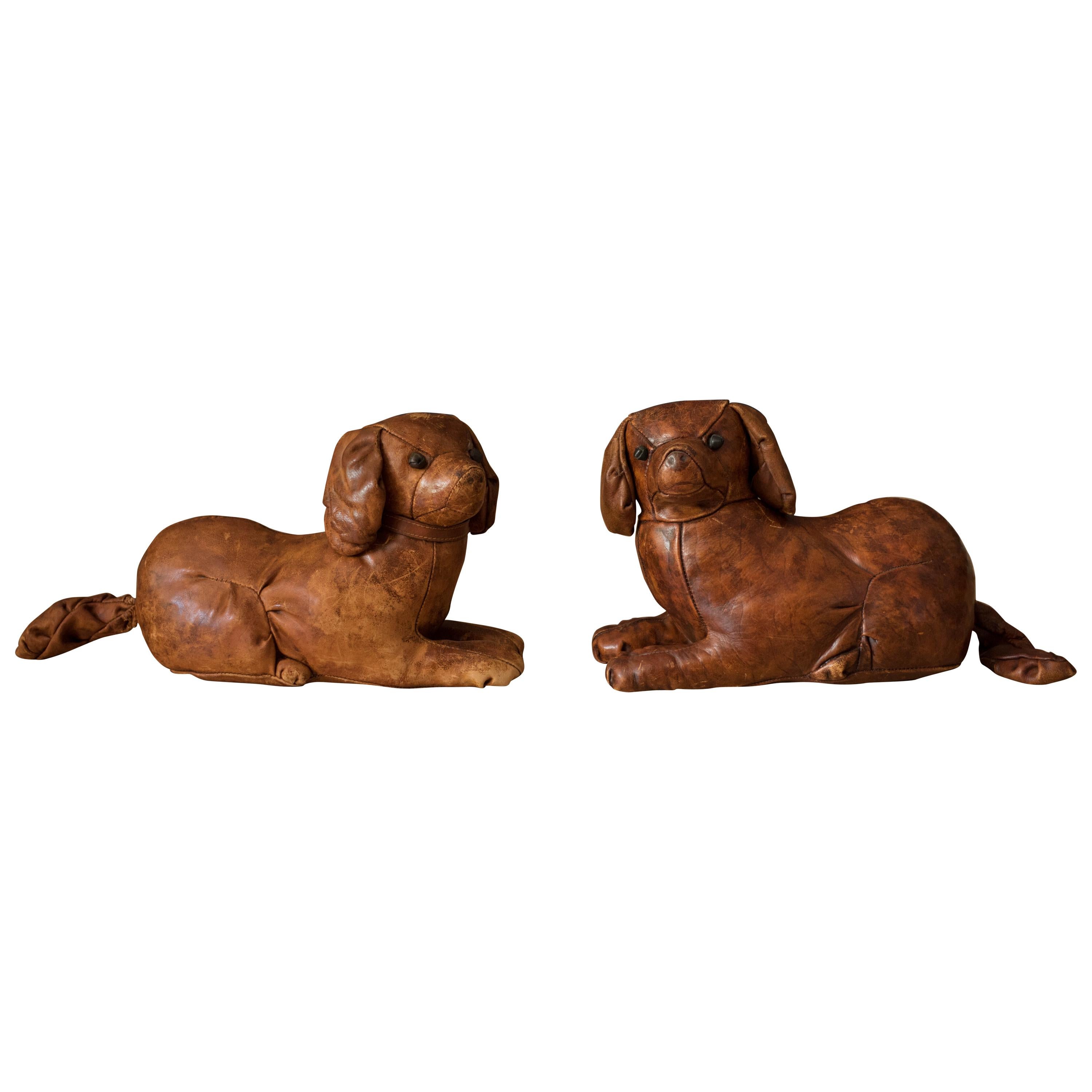 Pair of Vintage Abercrombie and Fitch Leather Dog Footstools by Dimitri Omersa