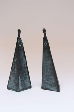 Paar Vintage abstrakte weibliche figurale Skulpturen Buchstützen in Bronze 9062