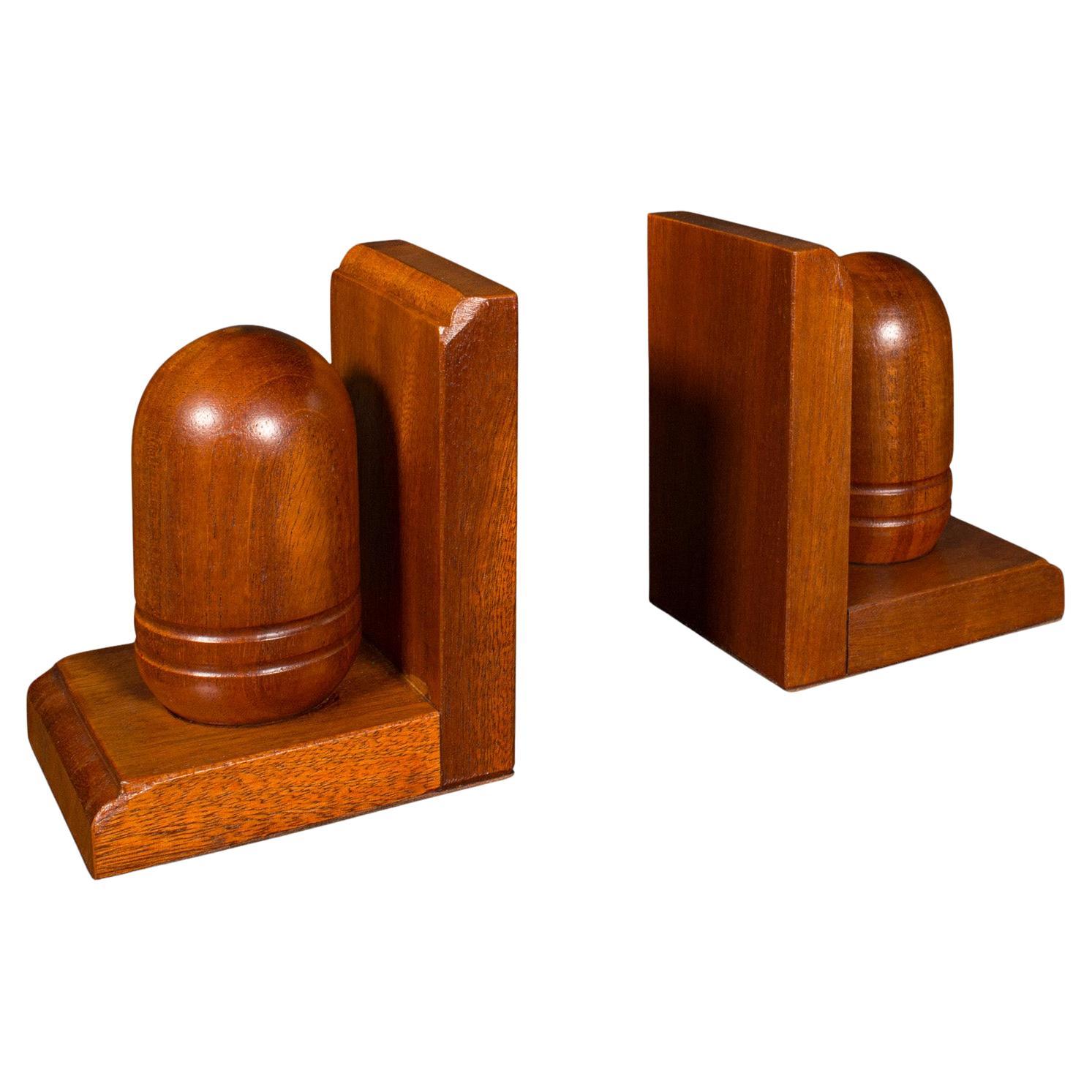 Pair Of Vintage Acorn Bookends, English, Decorative Book Rest, Mid Century, 1960