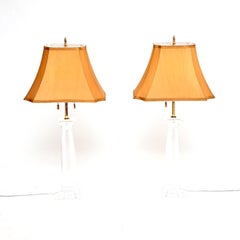 Pair of Vintage Acrylic and Brass Table Lamps by Karl Springer