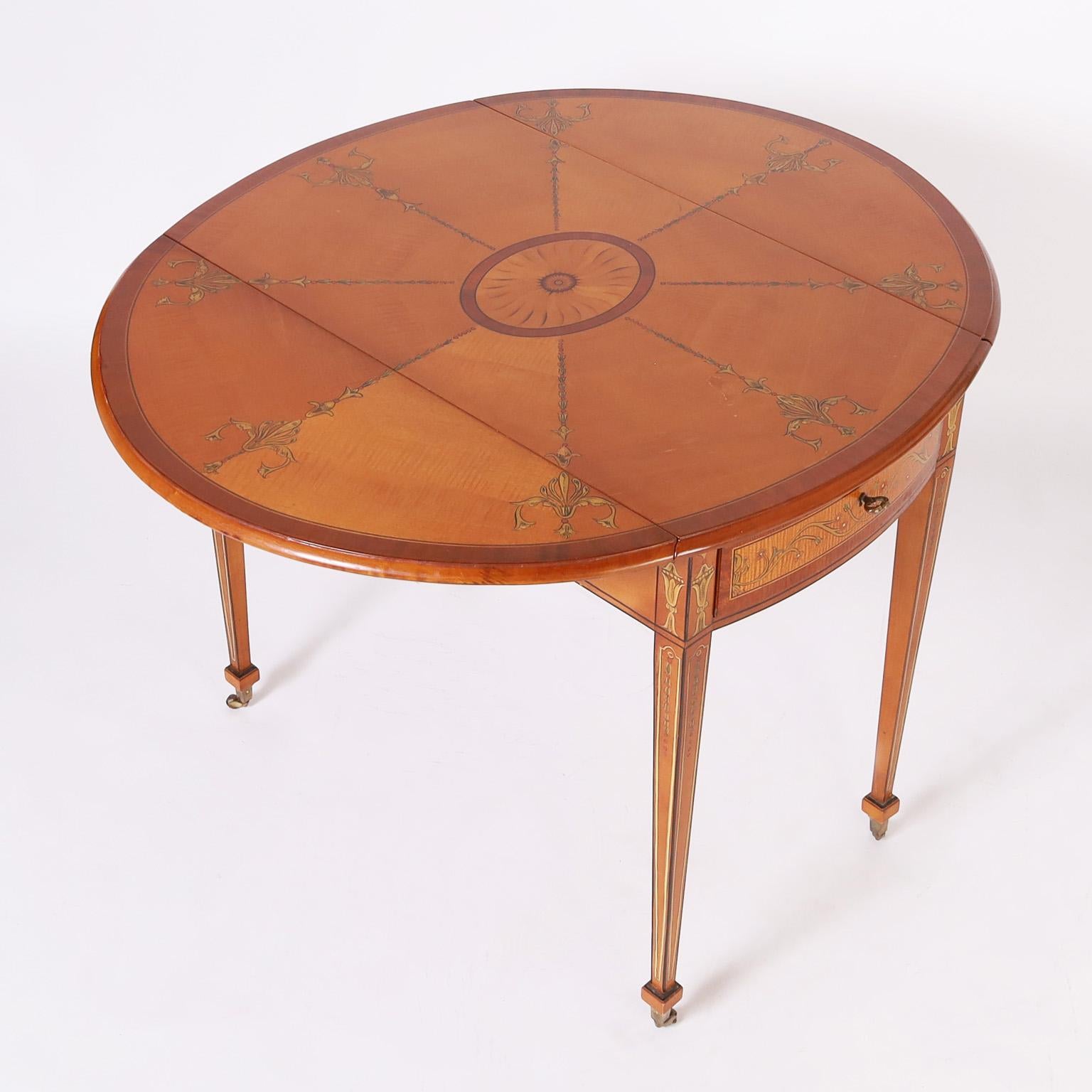 Inlay Pair of Vintage Adam Style Drop Leaf Tables or Stands For Sale