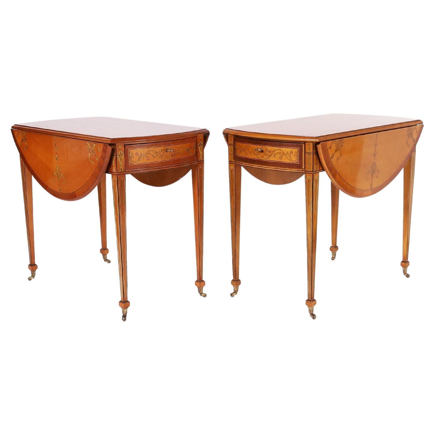 Pair of Vintage Adam Style Drop Leaf Tables or Stands For Sale