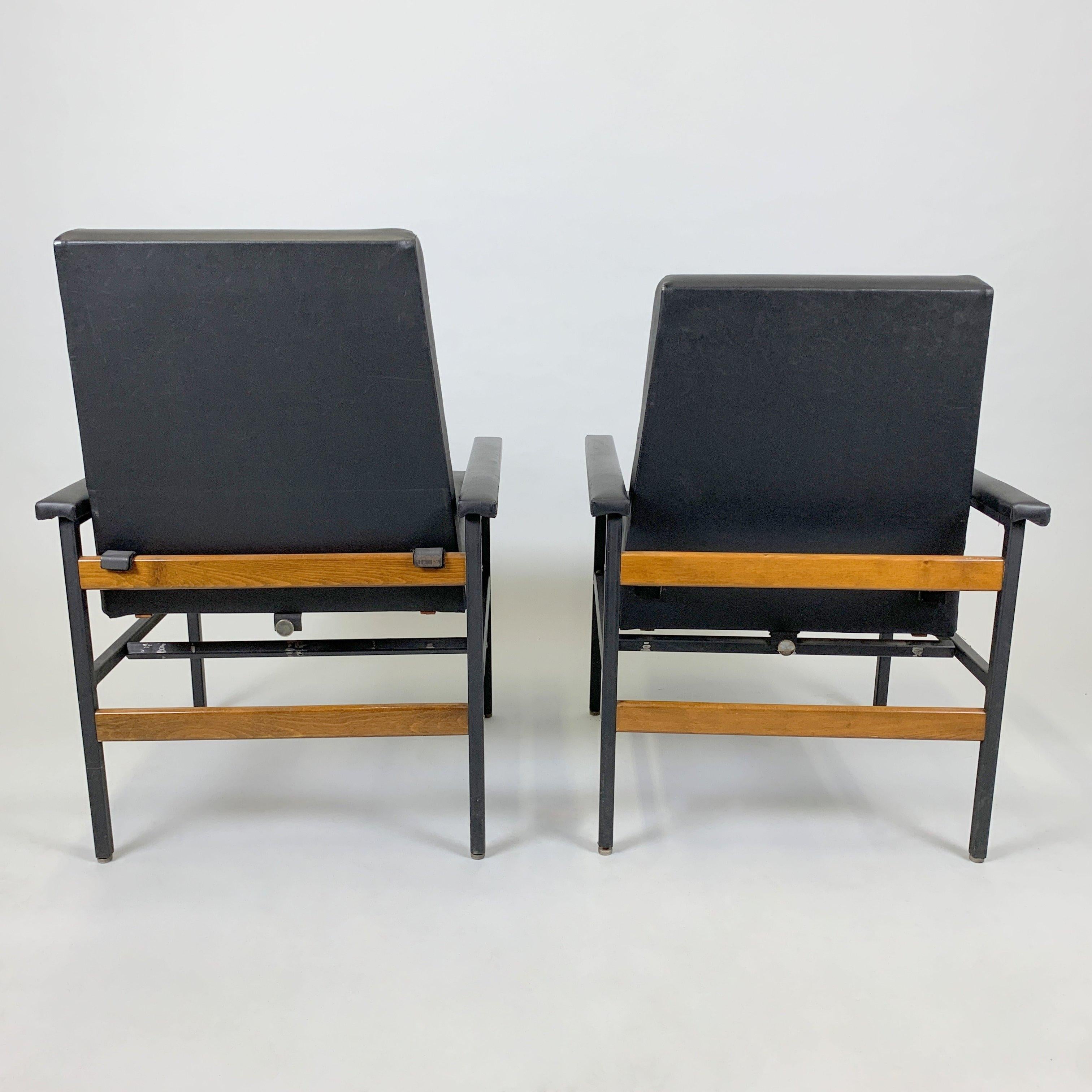 Metal Pair of Vintage Adjustable Armchairs, Czechoslovakia, 1970s For Sale