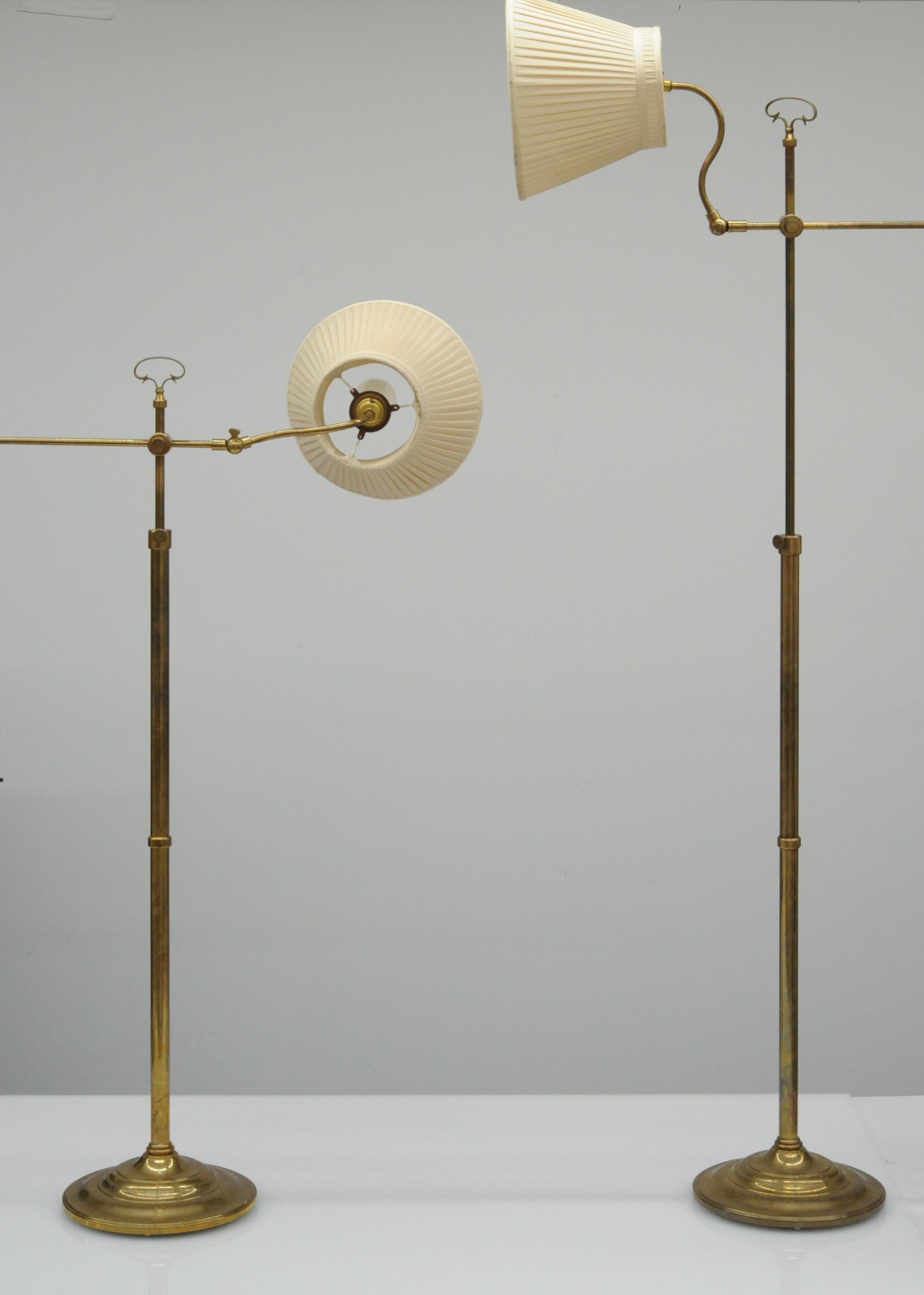 Pair of Vintage Adjustable Brass Floor Lamps, 1940s 5