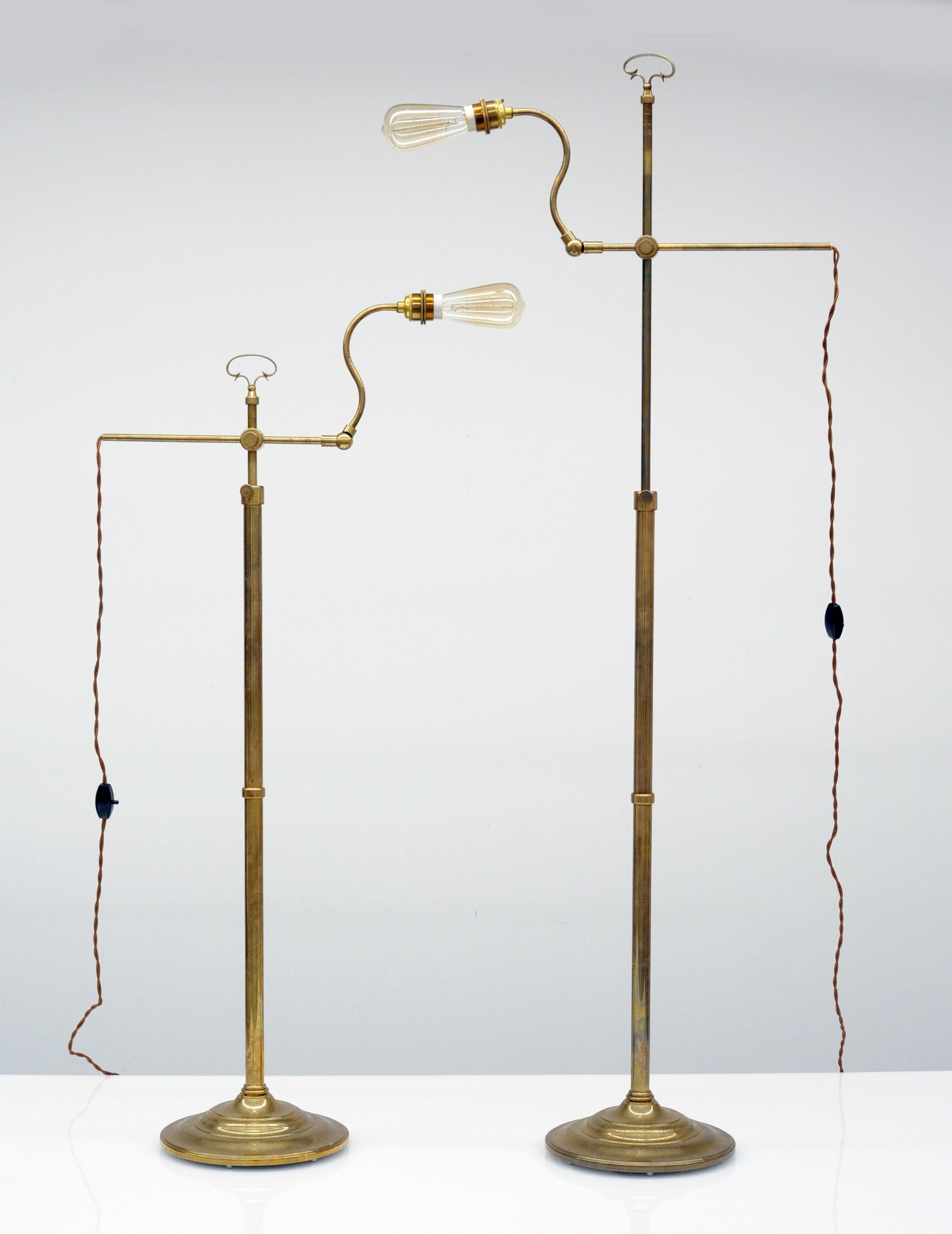 Pair of Vintage Adjustable Brass Floor Lamps, 1940s 6