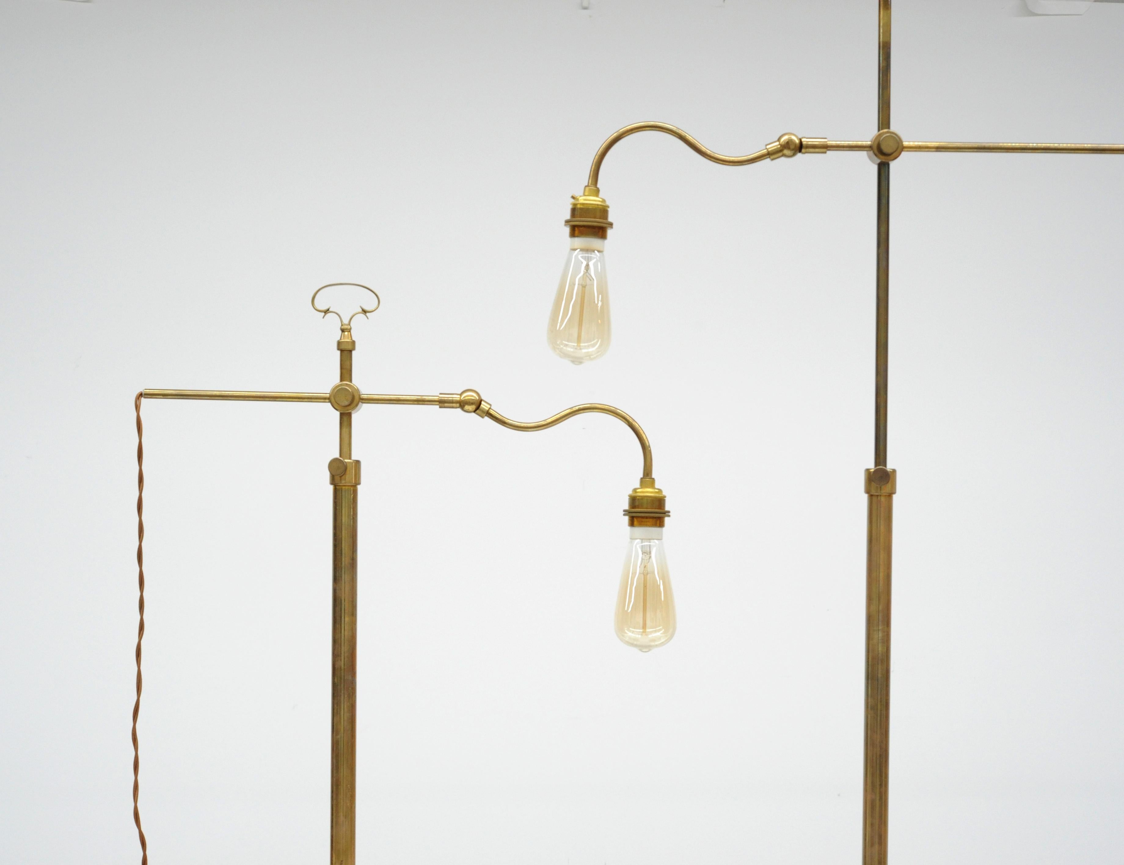 Pair of Vintage Adjustable Brass Floor Lamps, 1940s 7