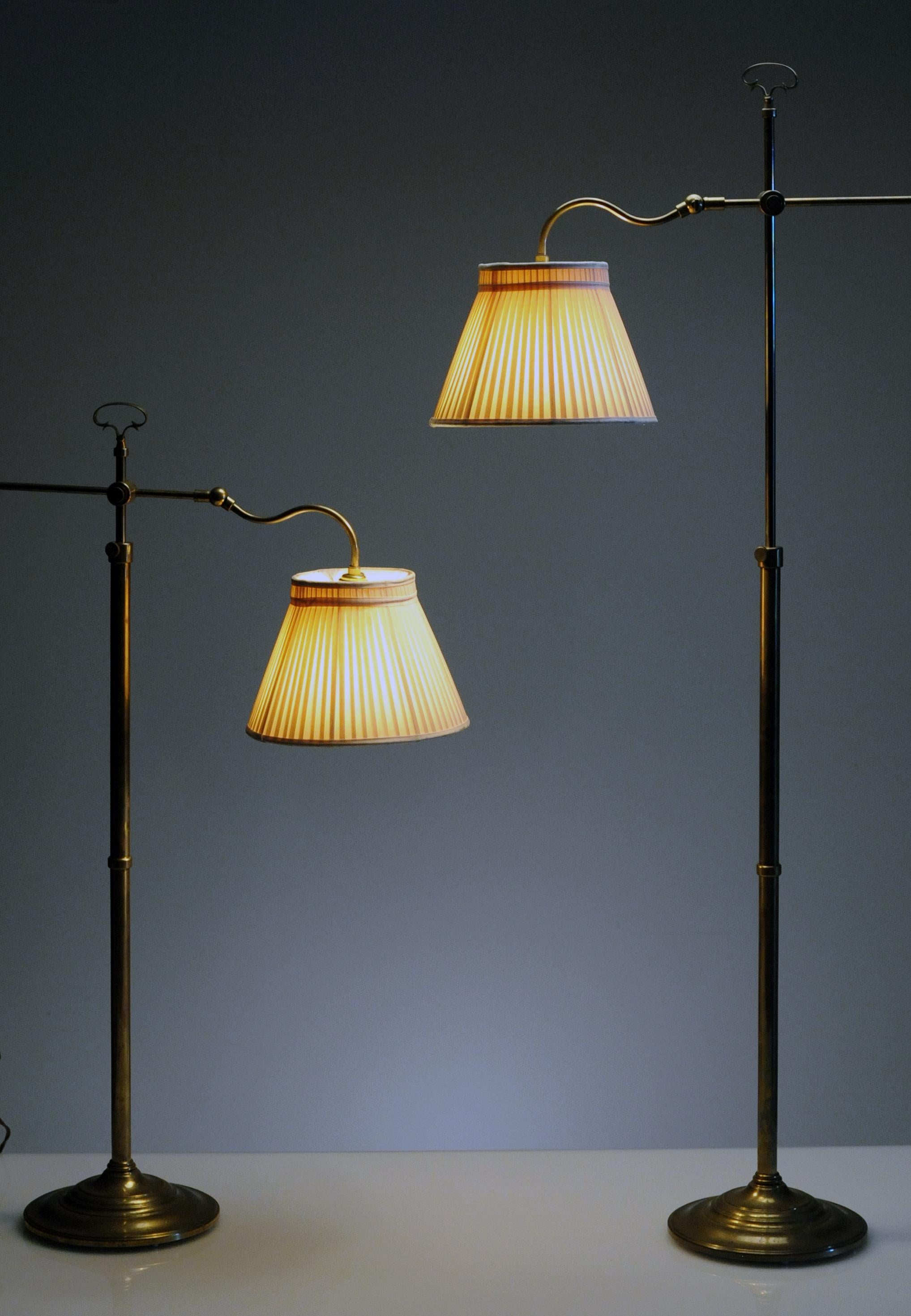 Pair of Vintage Adjustable Brass Floor Lamps, 1940s 9