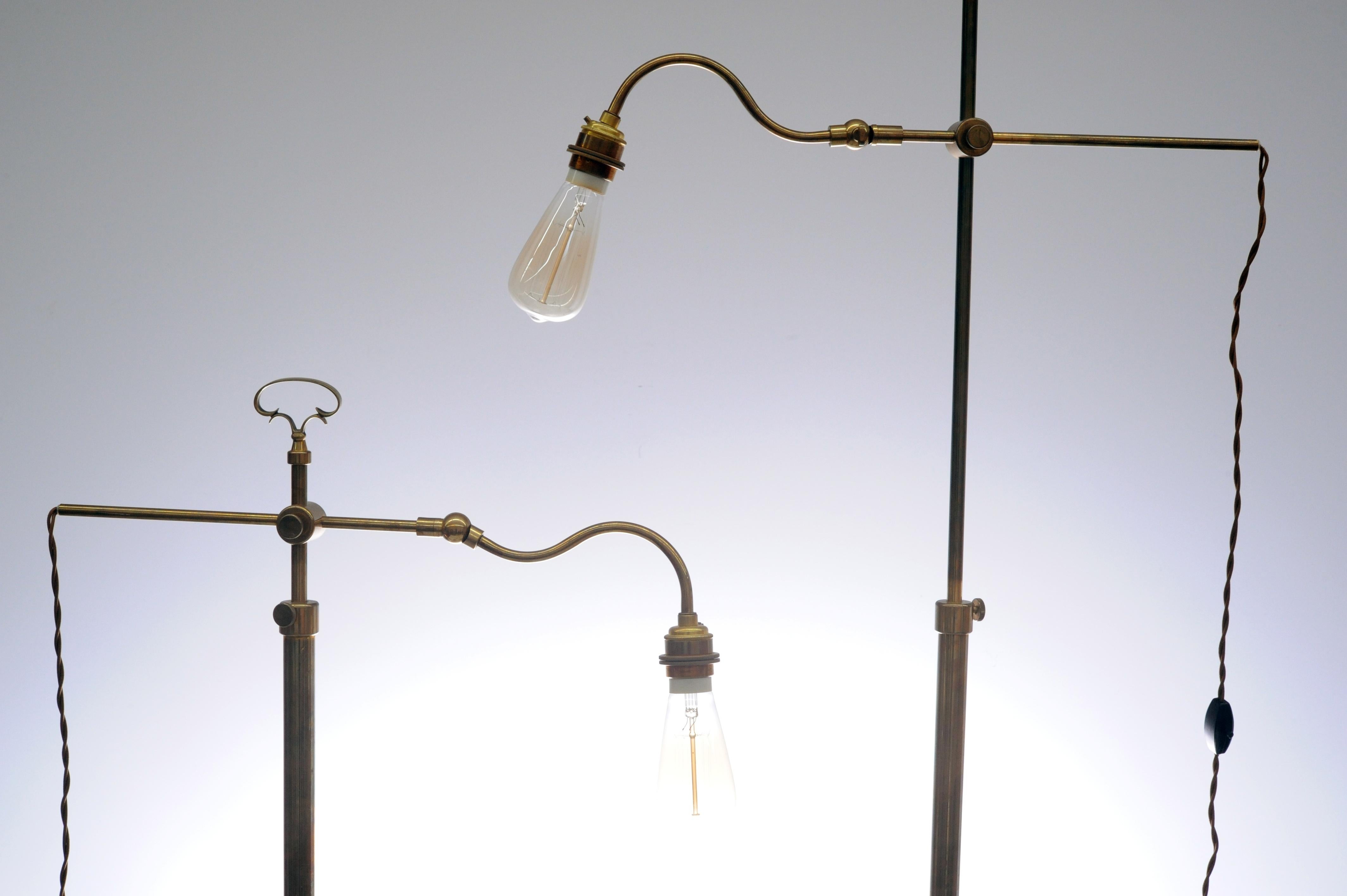 Pair of Vintage Adjustable Brass Floor Lamps, 1940s In Good Condition In Washington, DC