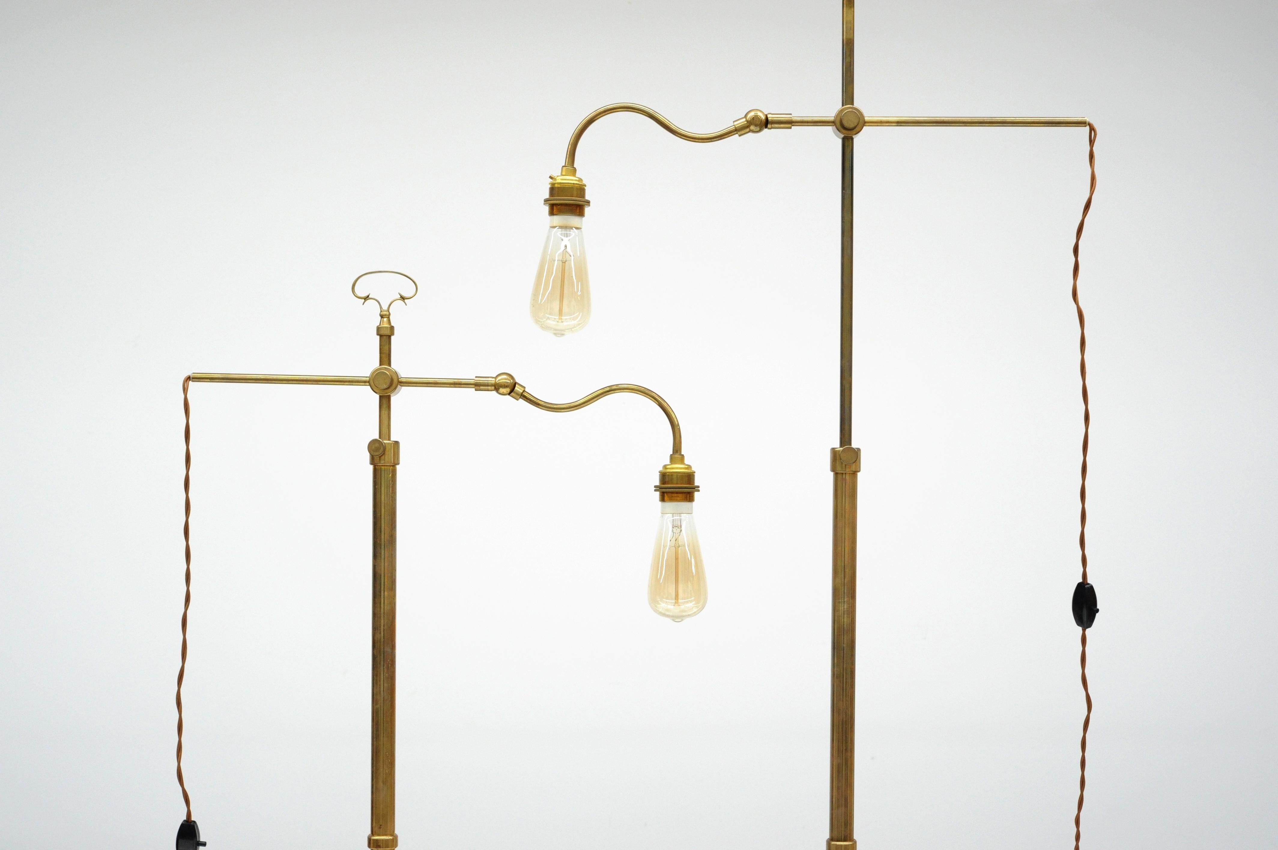 Pair of Vintage Adjustable Brass Floor Lamps, 1940s 1