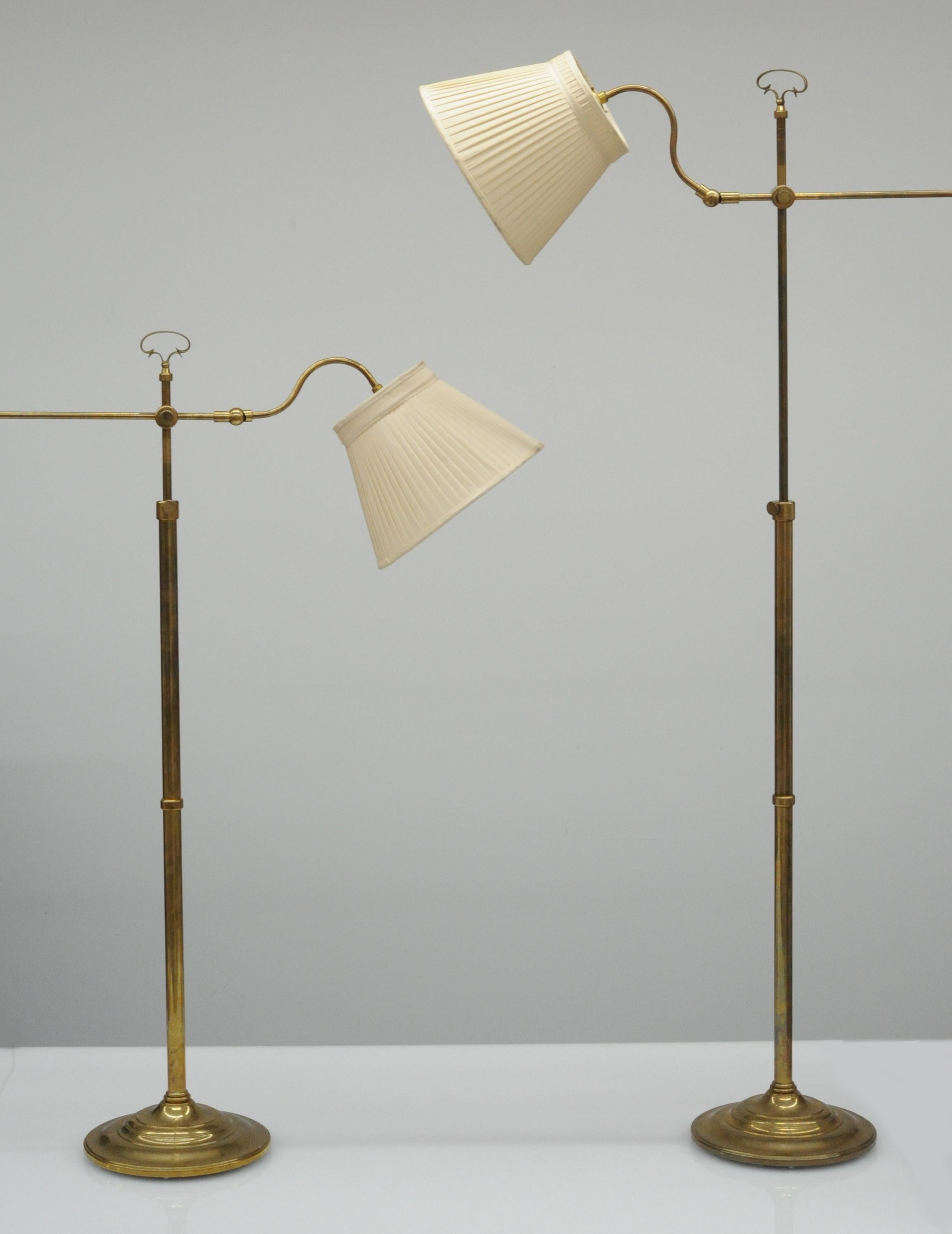 Pair of Vintage Adjustable Brass Floor Lamps, 1940s 4
