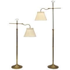 Pair of Vintage Adjustable Brass Floor Lamps, 1940s
