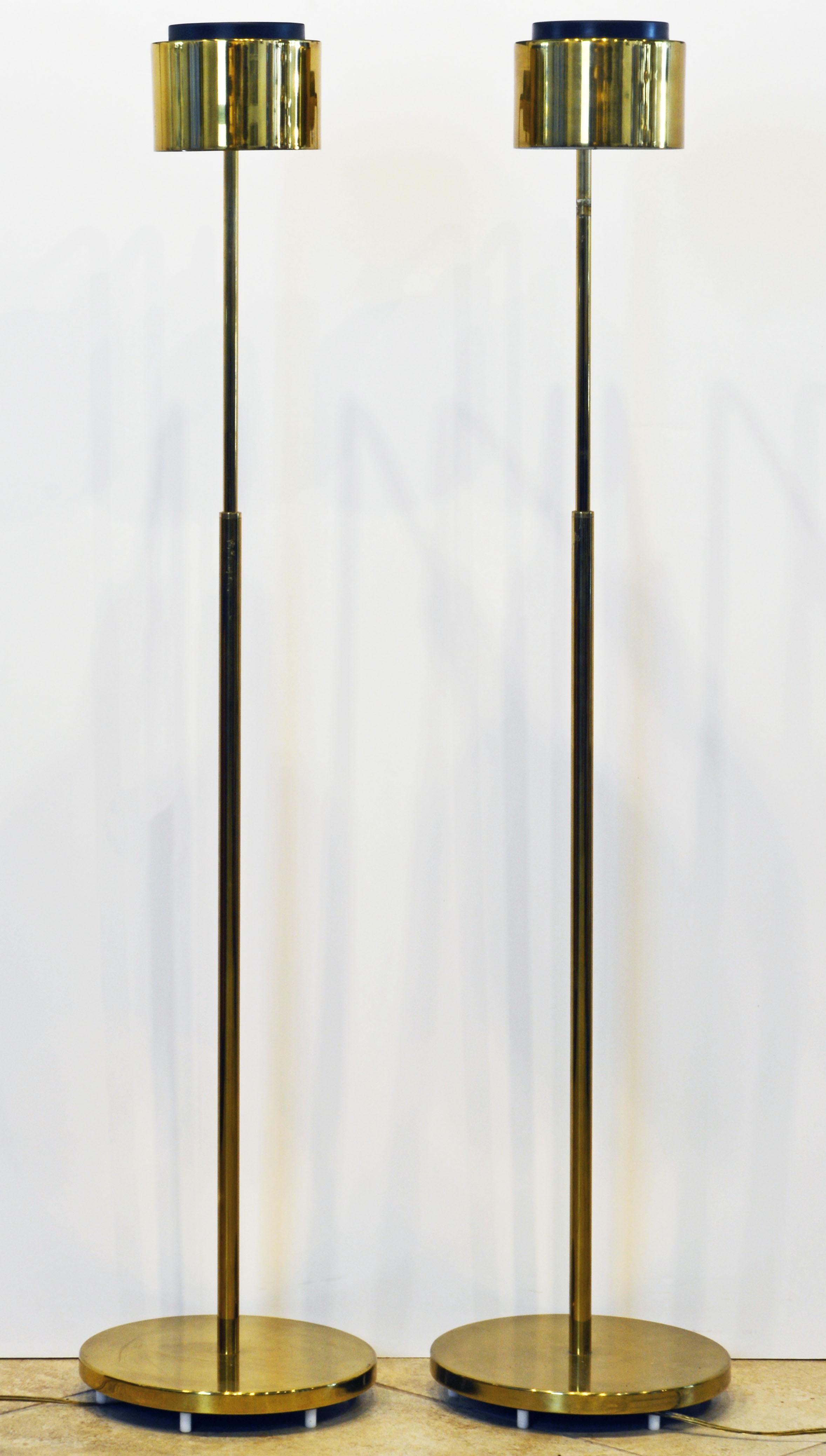 Mid-Century Modern Pair of Vintage Adjustable Brass Floor Lamps by Jon Norman for Casella Lighting