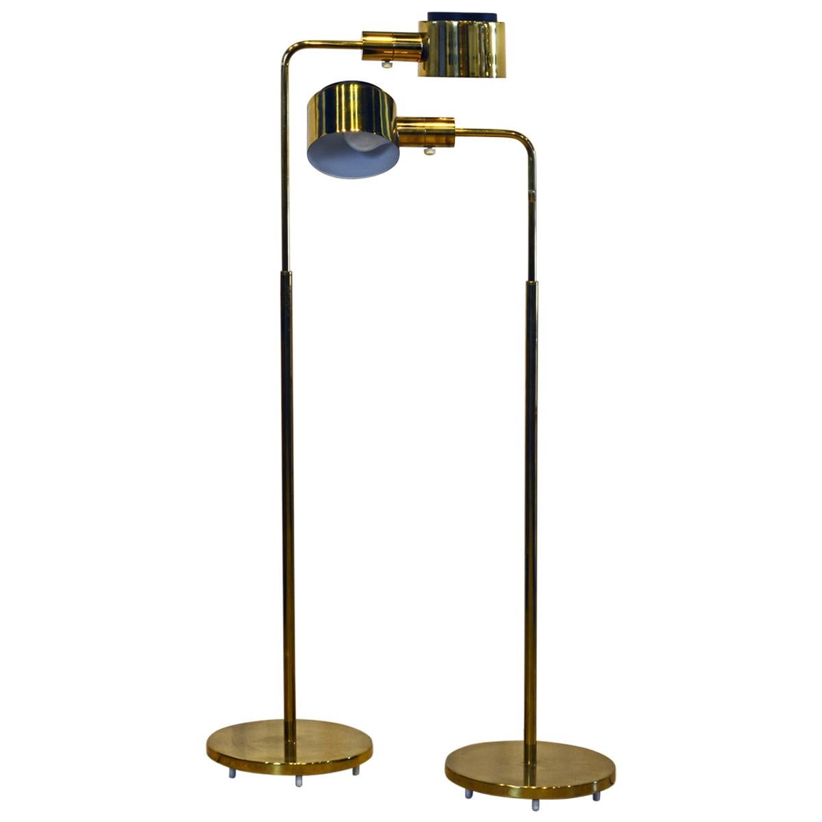 Pair of Vintage Adjustable Brass Floor Lamps by Jon Norman for Casella Lighting