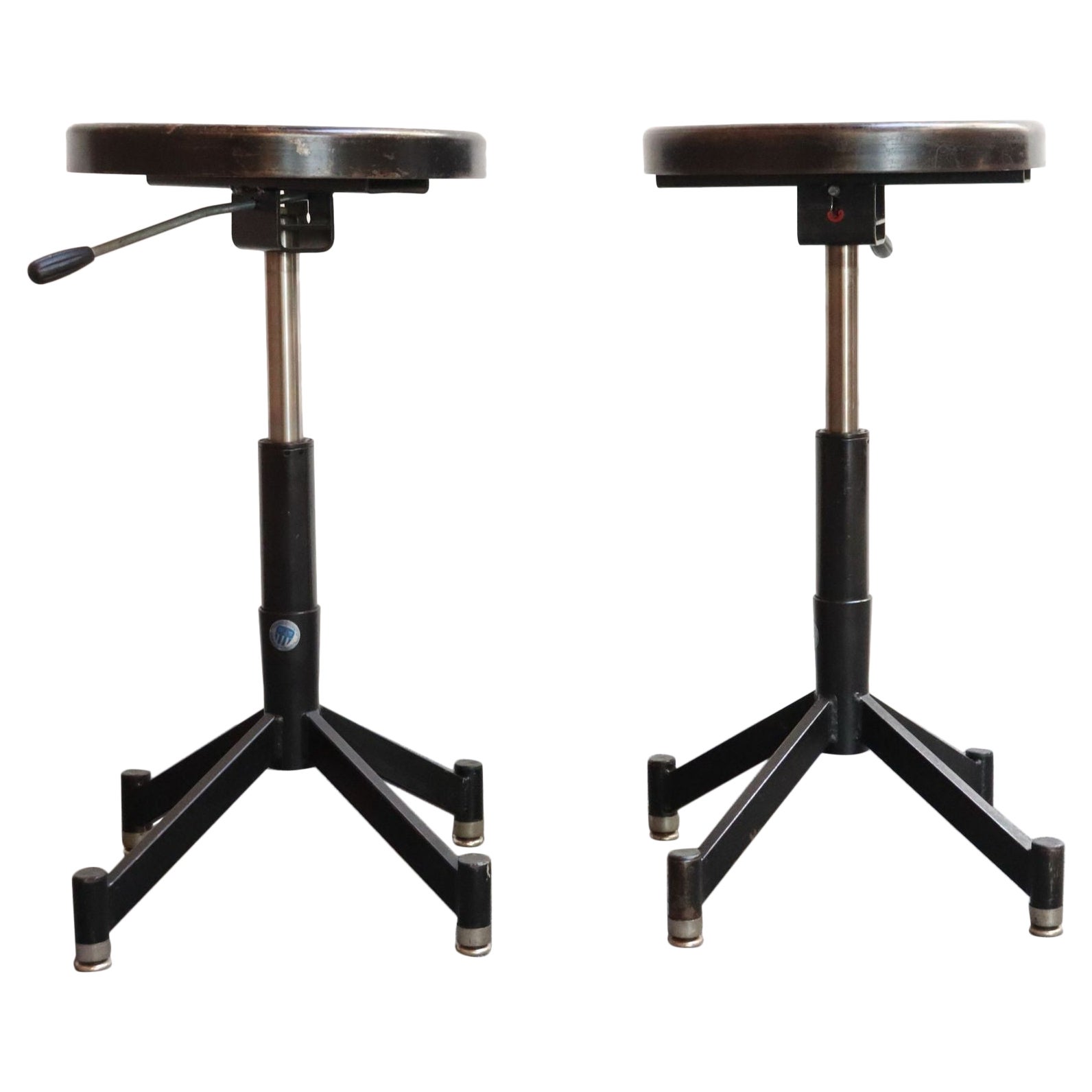 Pair of Vintage Adjustable Pose or Task Stools with Swivel Seats by Photogenic For Sale
