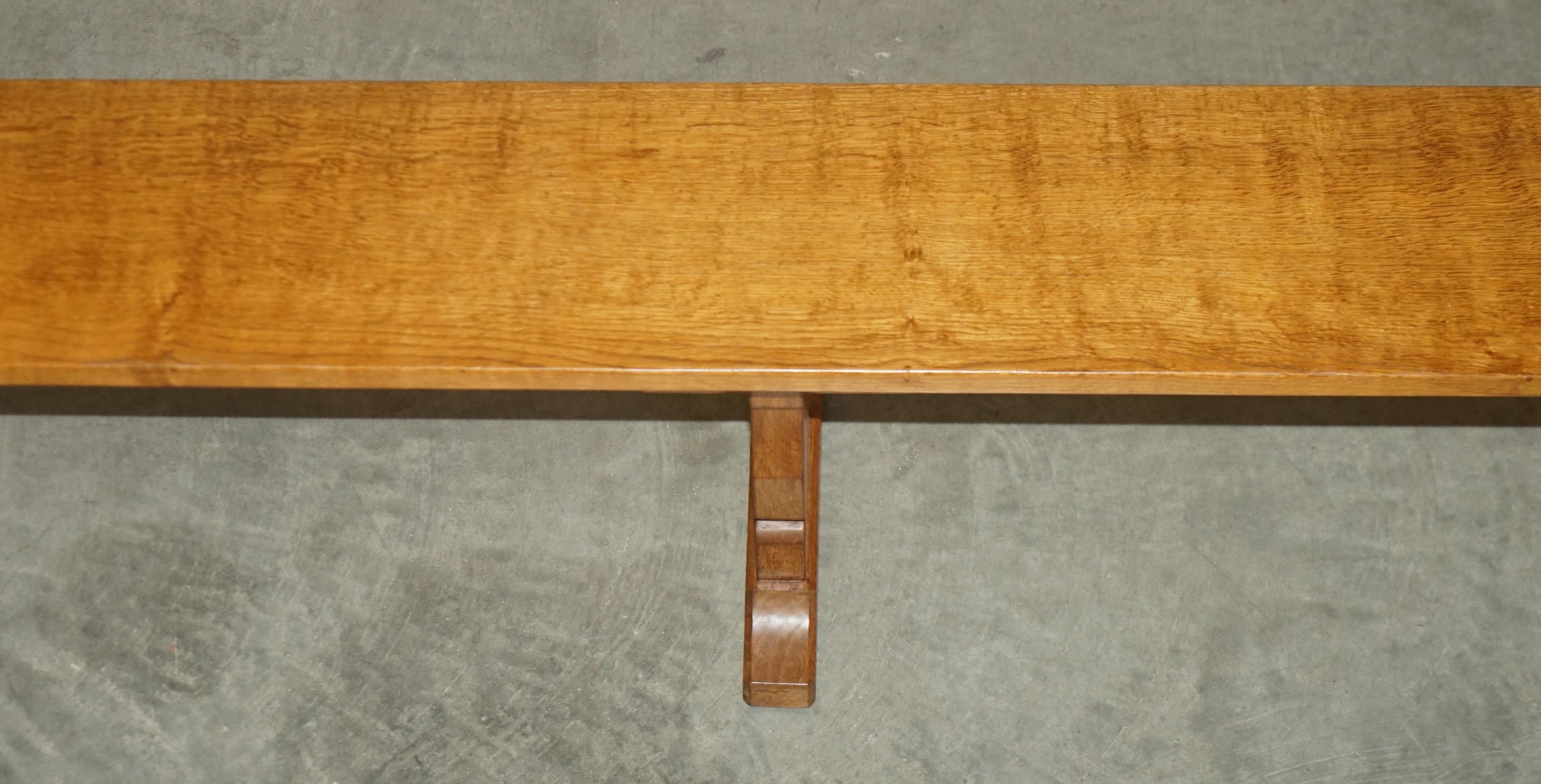 PAIR OF ViNTAGE ADZED ROBERT MOUSEMAN THOMPSON DINING ROOM TABLE PEW BENCHES For Sale 2