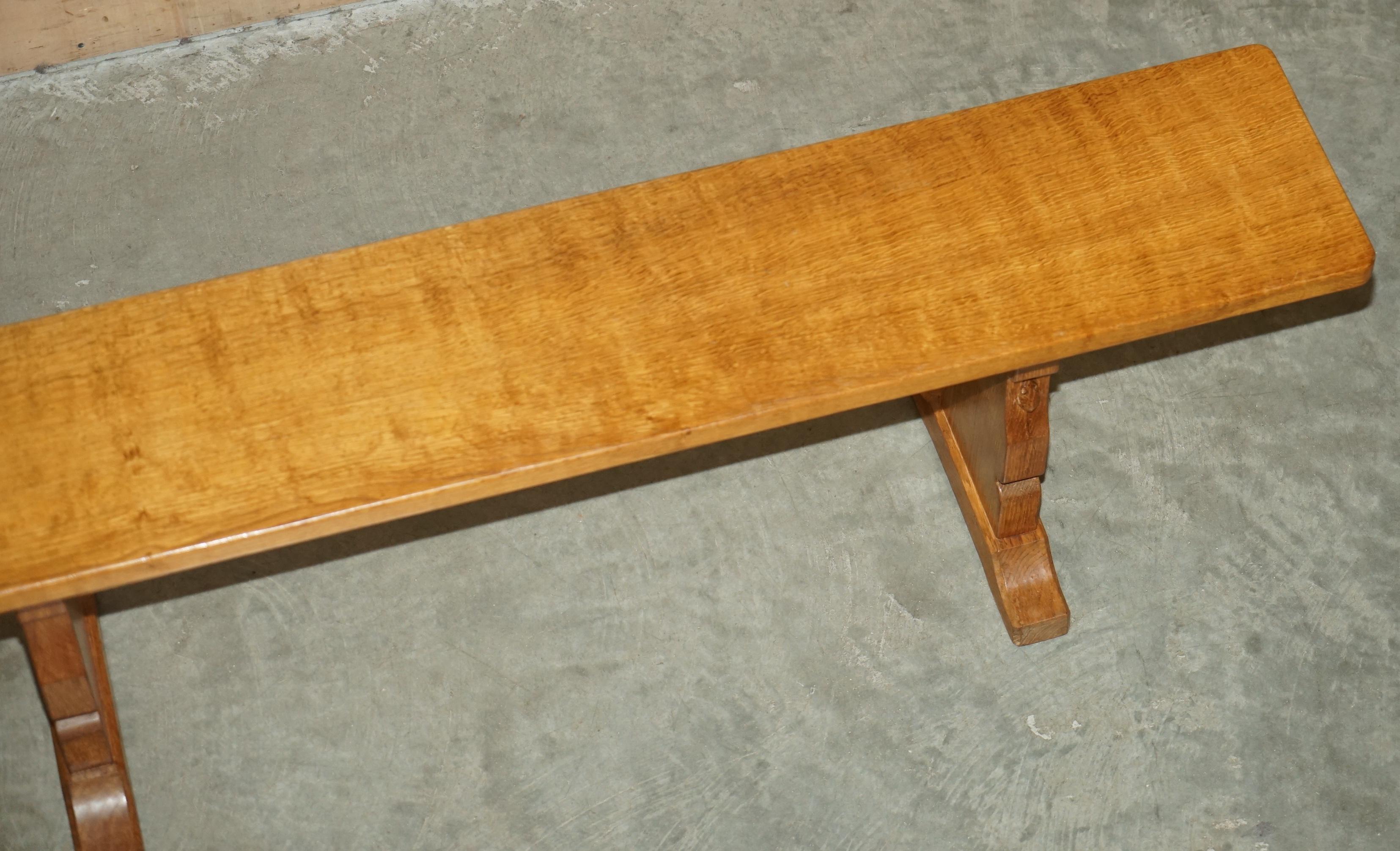 PAIR OF ViNTAGE ADZED ROBERT MOUSEMAN THOMPSON DINING ROOM TABLE PEW BENCHES For Sale 3