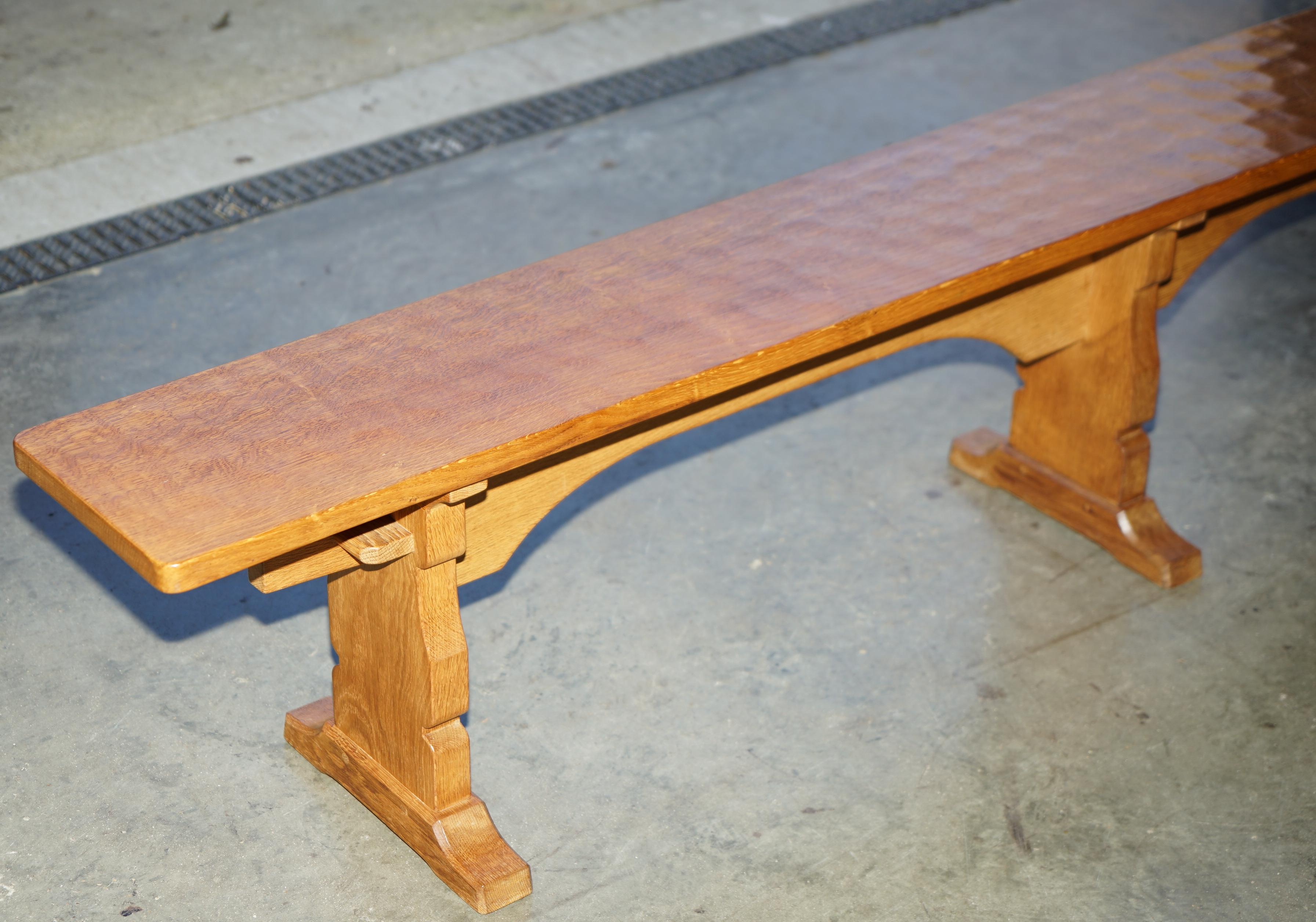PAIR OF ViNTAGE ADZED ROBERT MOUSEMAN THOMPSON DINING ROOM TABLE PEW BENCHES For Sale 4